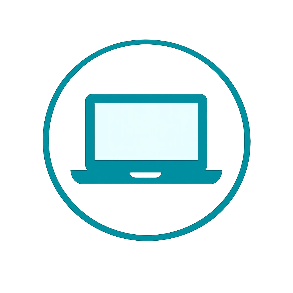 Laptop icon representing Step 3 in our therapy process: preparing for a secure video or phone therapy session in Alberta.