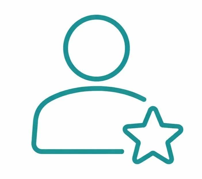 Teal icon of a person with a star, symbolizing excellent and experienced therapists in Alberta