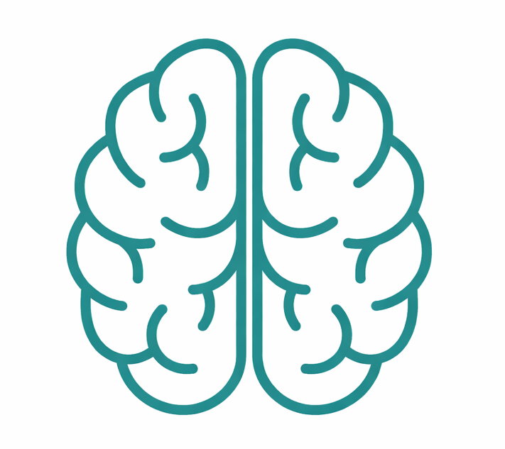 Teal icon of a brain indicating researched and evidence based treatments in Alberta