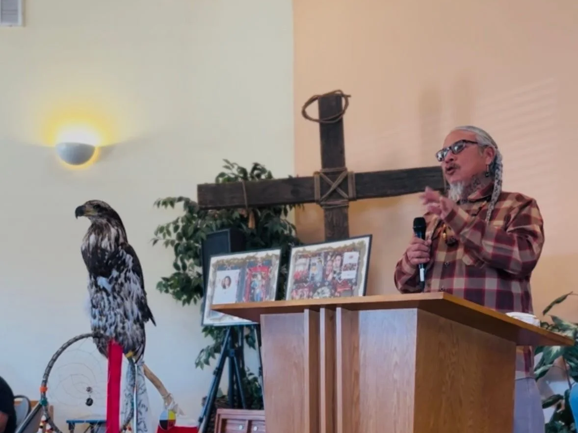 Solomon Acosta, Thundermaker team member speaking at the Tuba City mental health gathering. 