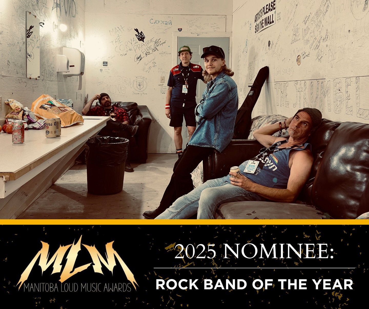 The fellas and I are stoked to be nominated for Rock Band of the Year at the 2025 Manitoba Loud Music Awards! π€
It means so much to be recognized alongside so many great bands from across the province. Can’t wait for an awesome evening at the