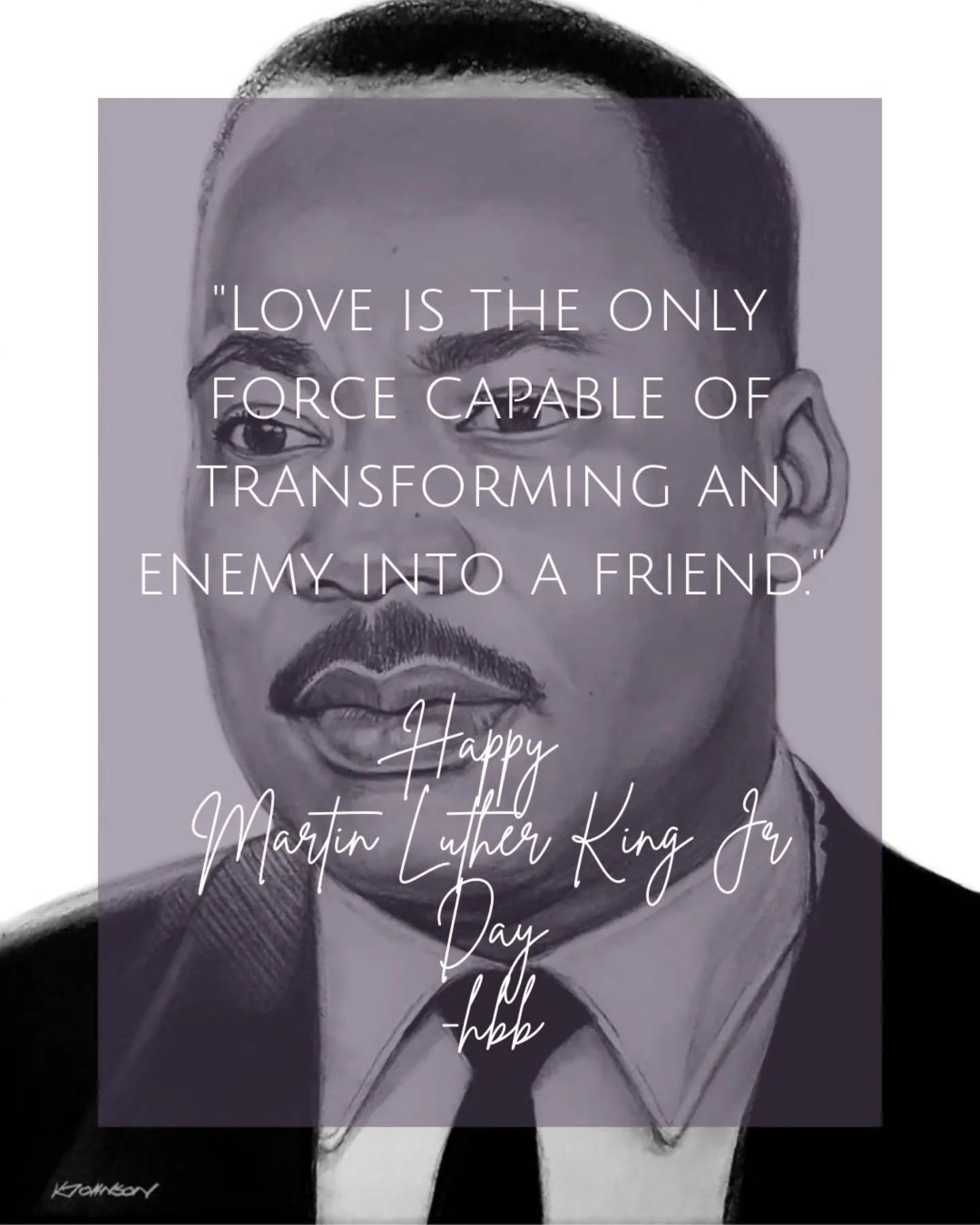 "Love is the only force capable of transforming an enemy into a friend." 💜&nbsp;- #martinlutherkingjr #lovewins

Art by @kevinjohnsonart