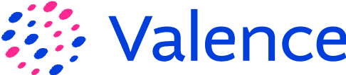 Valence logo with colorful circular pattern and blue text.