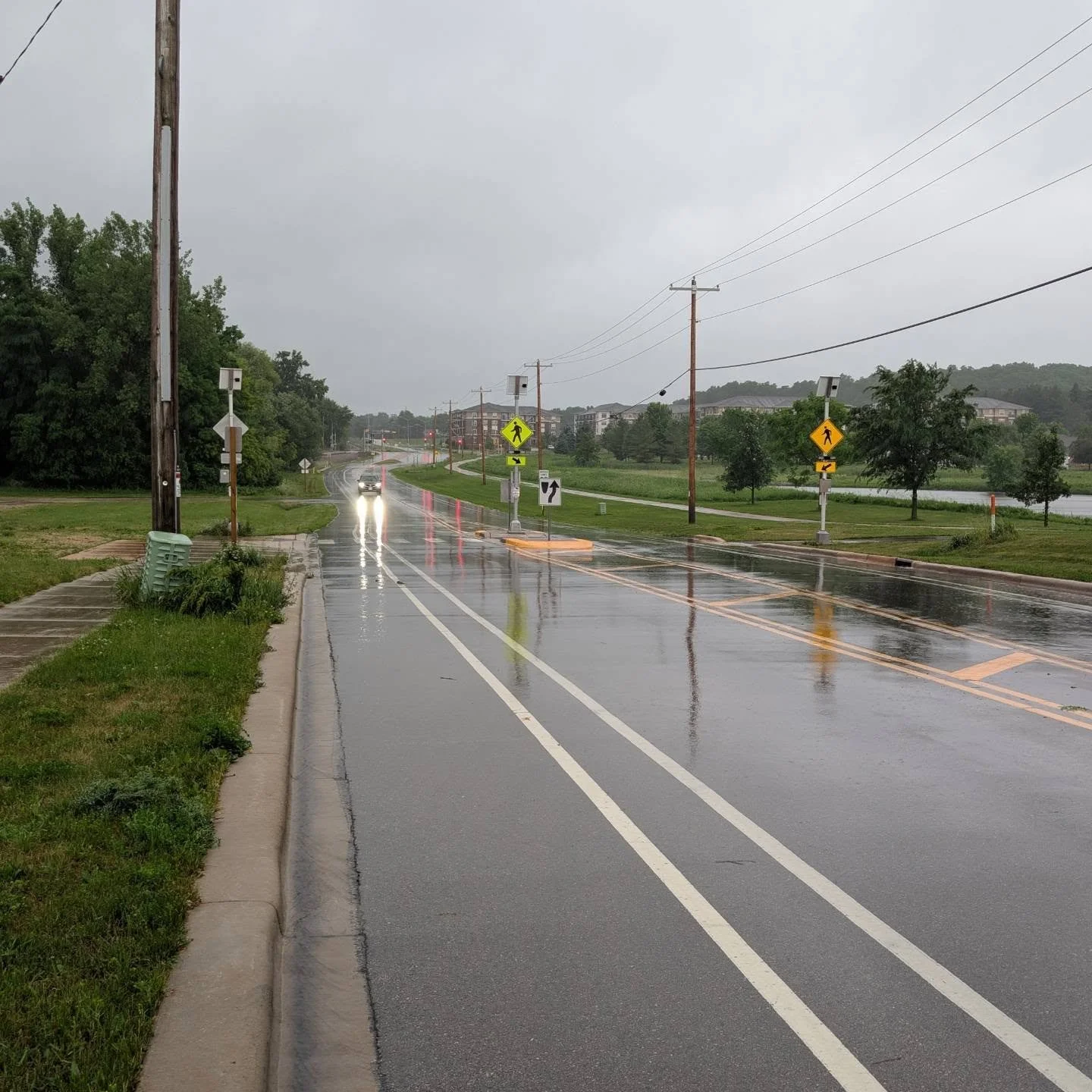 Great news! The rectangular rapid flashing beacon (RRFB) -- aka pedestrian crossing light -- on South Syene Road at the Swan Creek Park path has (finally) been reinstalled! Shortly after it was first installed a couple years ago, someone hit it with 