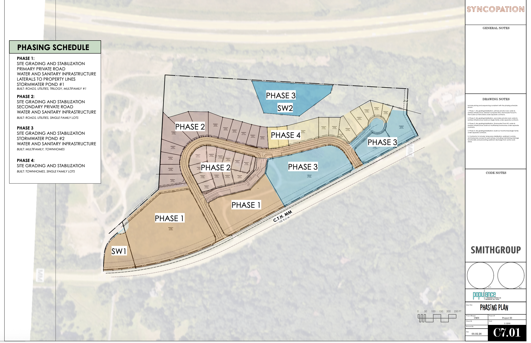 Syncopation development site plan, with development generally moving from south to north