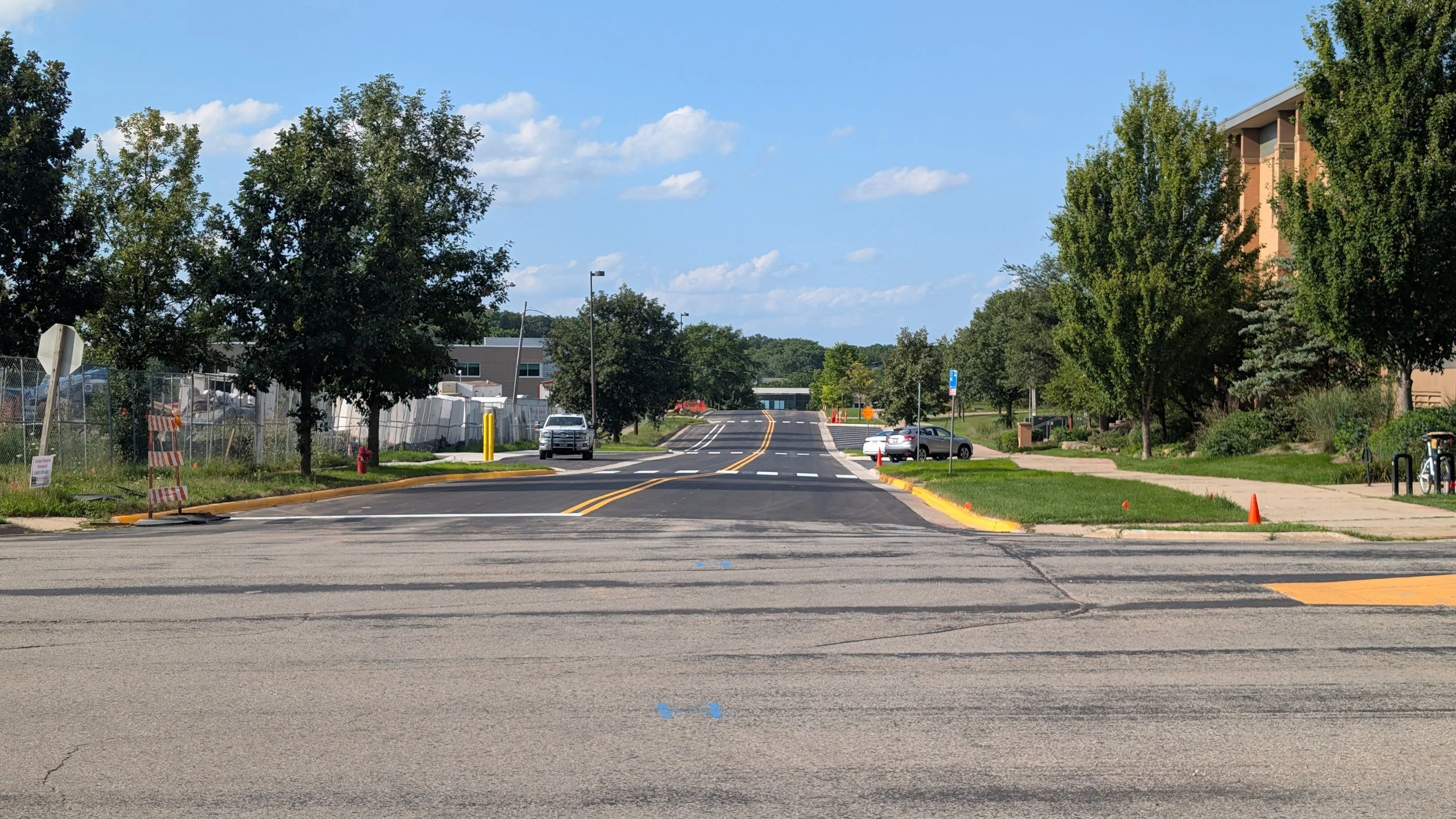 A newly resurfaced and painted road