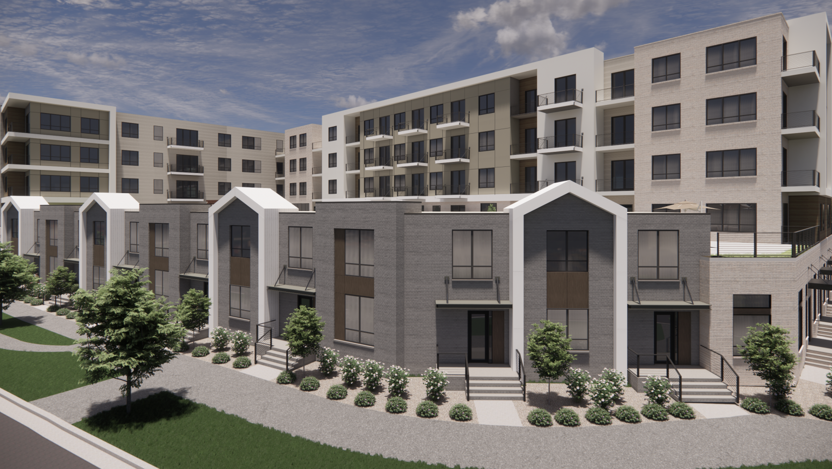 A rendering of an apartment building