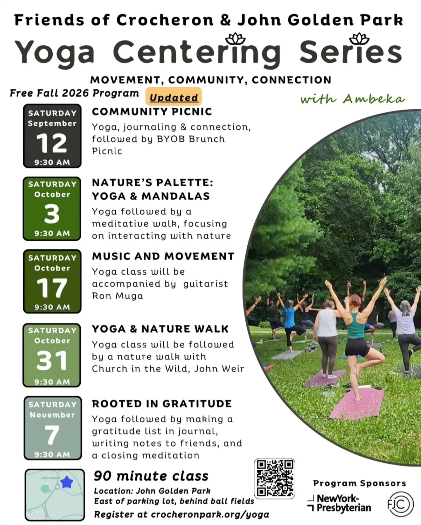 Our updated Centering Series Workshops! Join me  this Saturday for our music and movement class.

The Yoga Centering Series is a Friends of Crocheron &amp; John Golden Park program funded by NewYork-Presbyterian MiniGrant with fiscal sponsorship by F