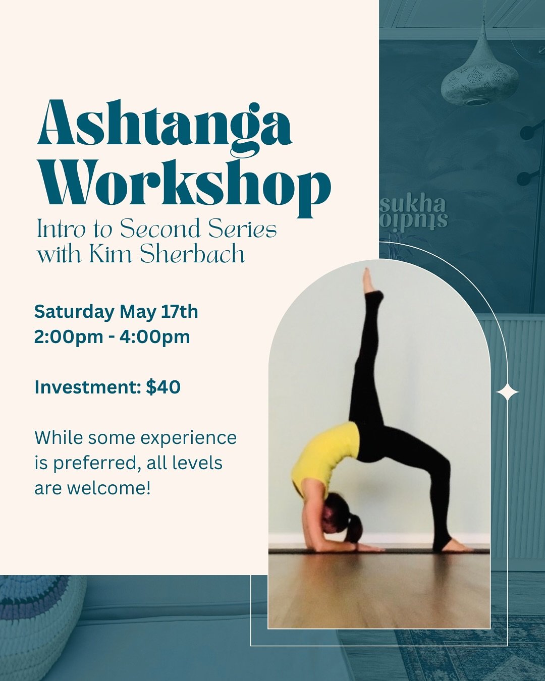 ✨ THIS WEEKEND ✨ Kim will be joining us back to back Saturday + Sunday! 

SATURDAY, MAY 17th 2pm - 4pm 
Intro to Second Series - Elevate your Ashtanga  practice with proper guidance and support in this two-hour Second Series workshop. Explore new dep