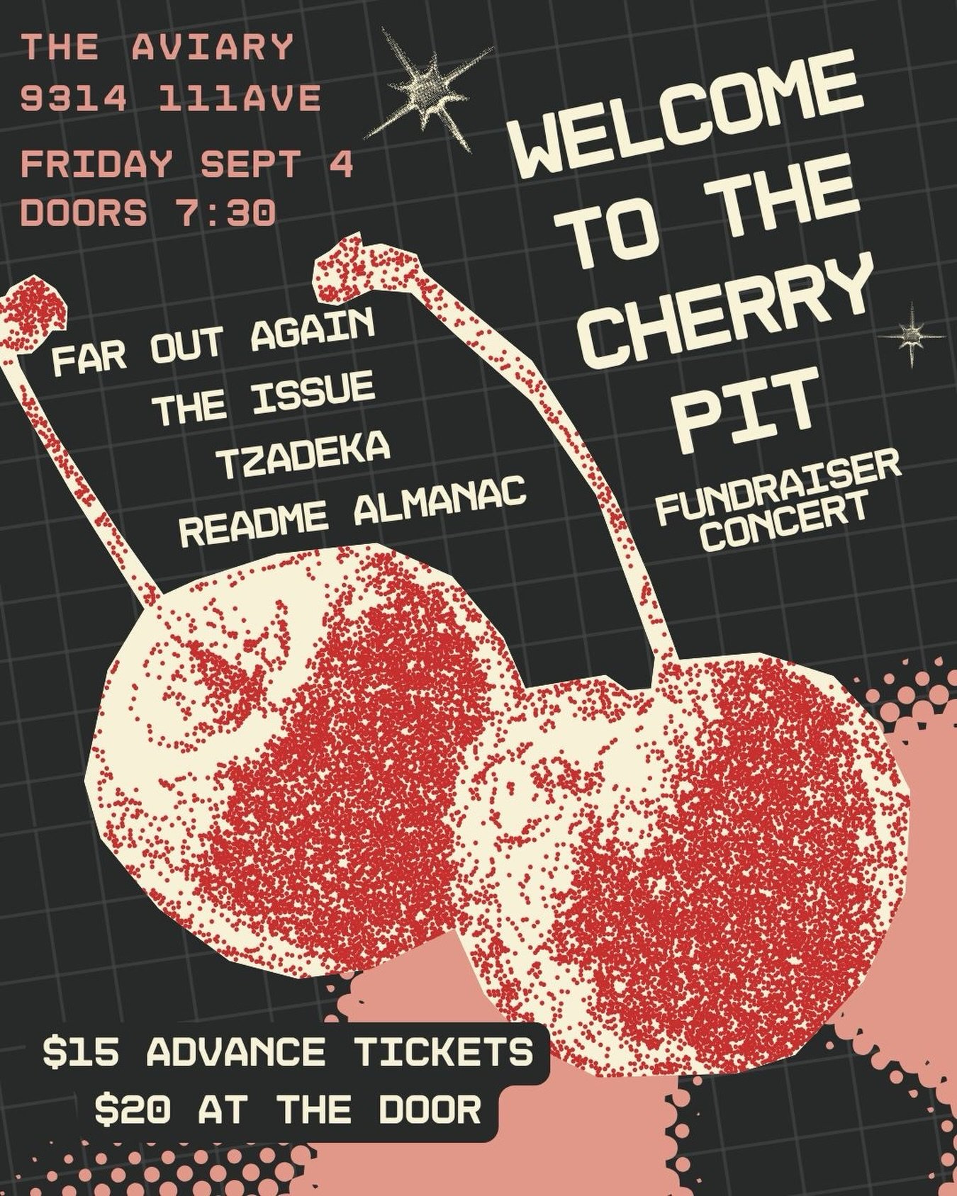 Less than two weeks until our annual fundraiser concert featuring @tzadekavision @the.issue.band @faroutagain and README Almanac!! Come check out a variety of wicked local artists!! 🎶🎤🎸✨

We are super excited to also be debuting some Cherry Pit me