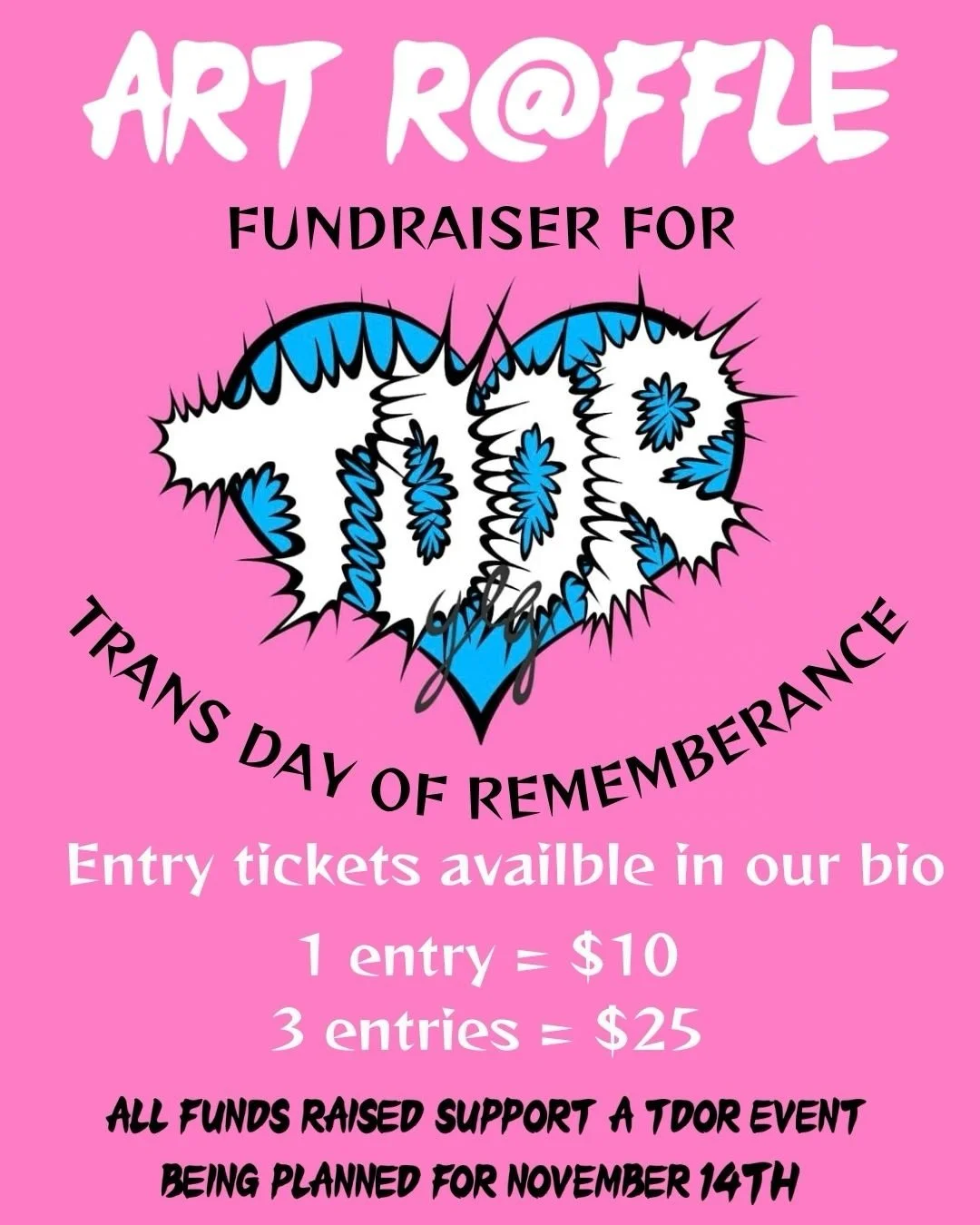 We are running an art r@ffle fundraiser for a Trans Day of Remembrance Event being planned by @tdor_yeg and @thelanding_uofa for November 14 2026! 100% of funds raised will go towards the planning of this event (venue cost, honorariums, etc). 🏳️&zwj