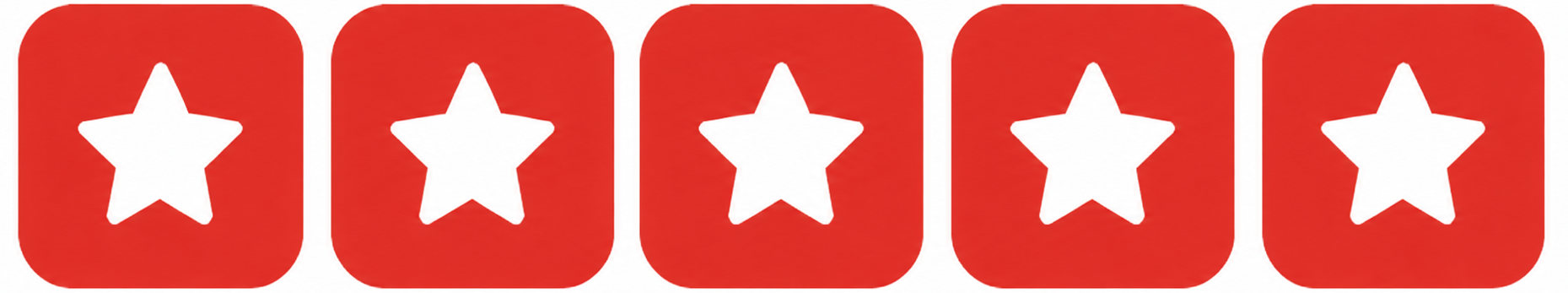 Brightside Esthetics Huntington Beach Estheticians Facials Waxing Chemical Peels Custom Skin Treatments. Six red review star icons with white stars inside, arranged in a row.