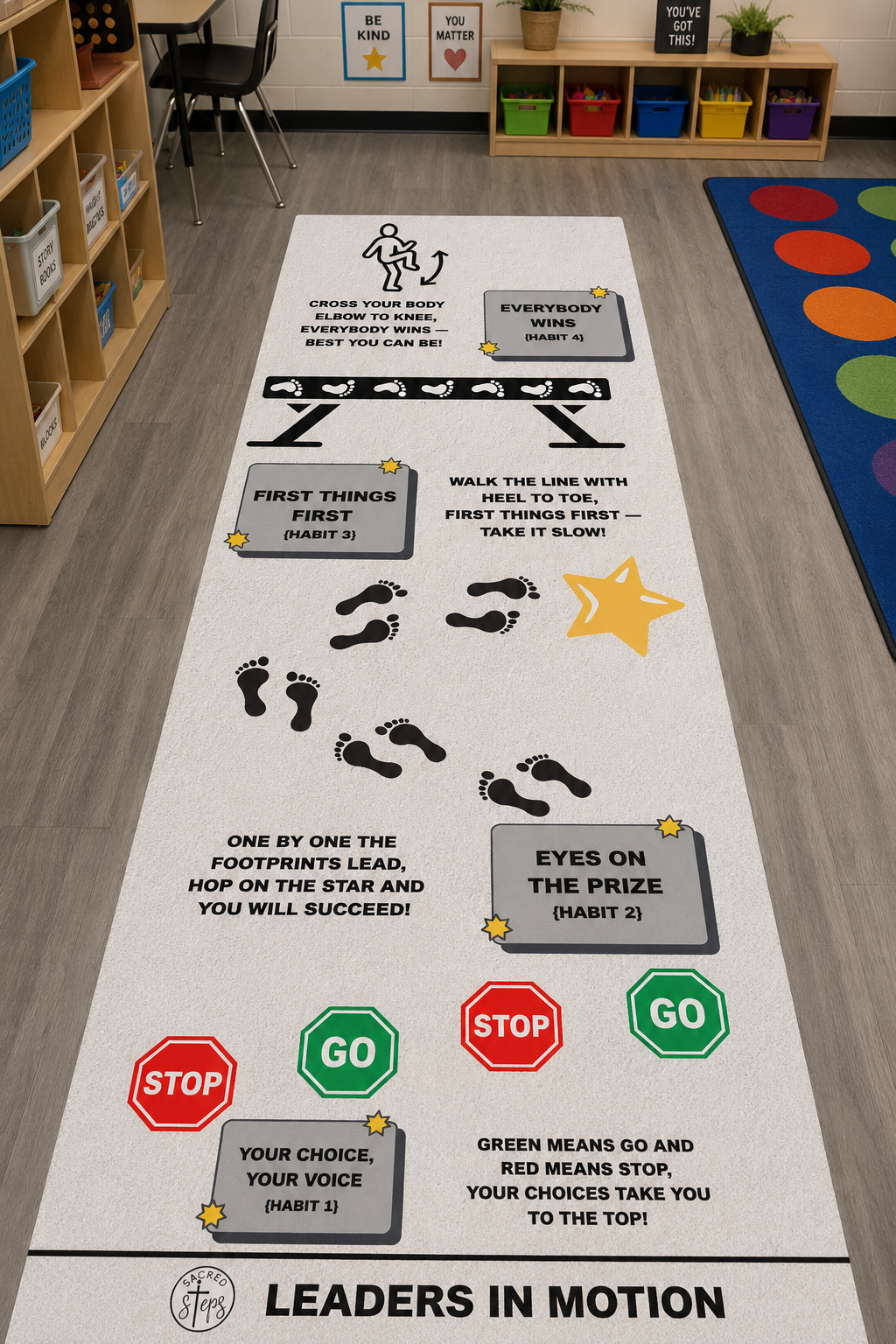 Leaders in Motion Path — Set 1 (Habits 1-4) Portable Sensory Path for K-5 Schools
