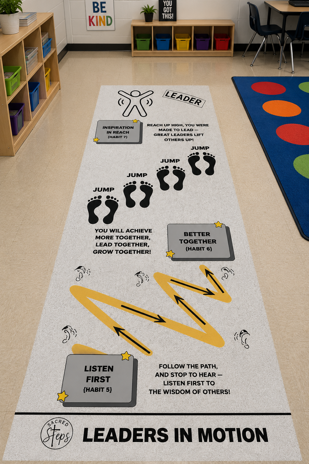 Leaders in Motion Path — Set 2 (Habits 5-7) Portable Sensory Path for K-5 Schools