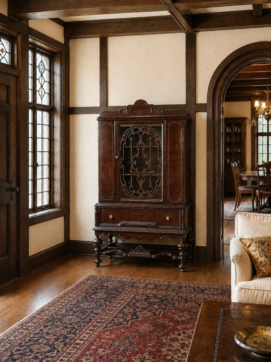 acanthus-home-the-corvane-jacobean-revival-china-cabinet-tudor-entry-hall