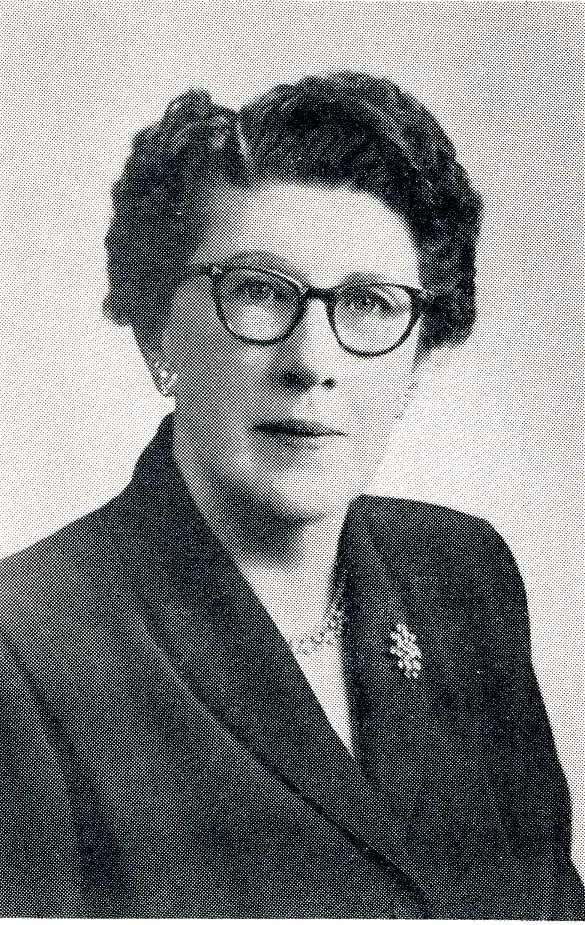 Portrait of Josephine Hadley in later life, wearing glasses and a brooch.