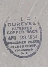 Falconer Durever copper-back stamp with April 23, 1934 patent date