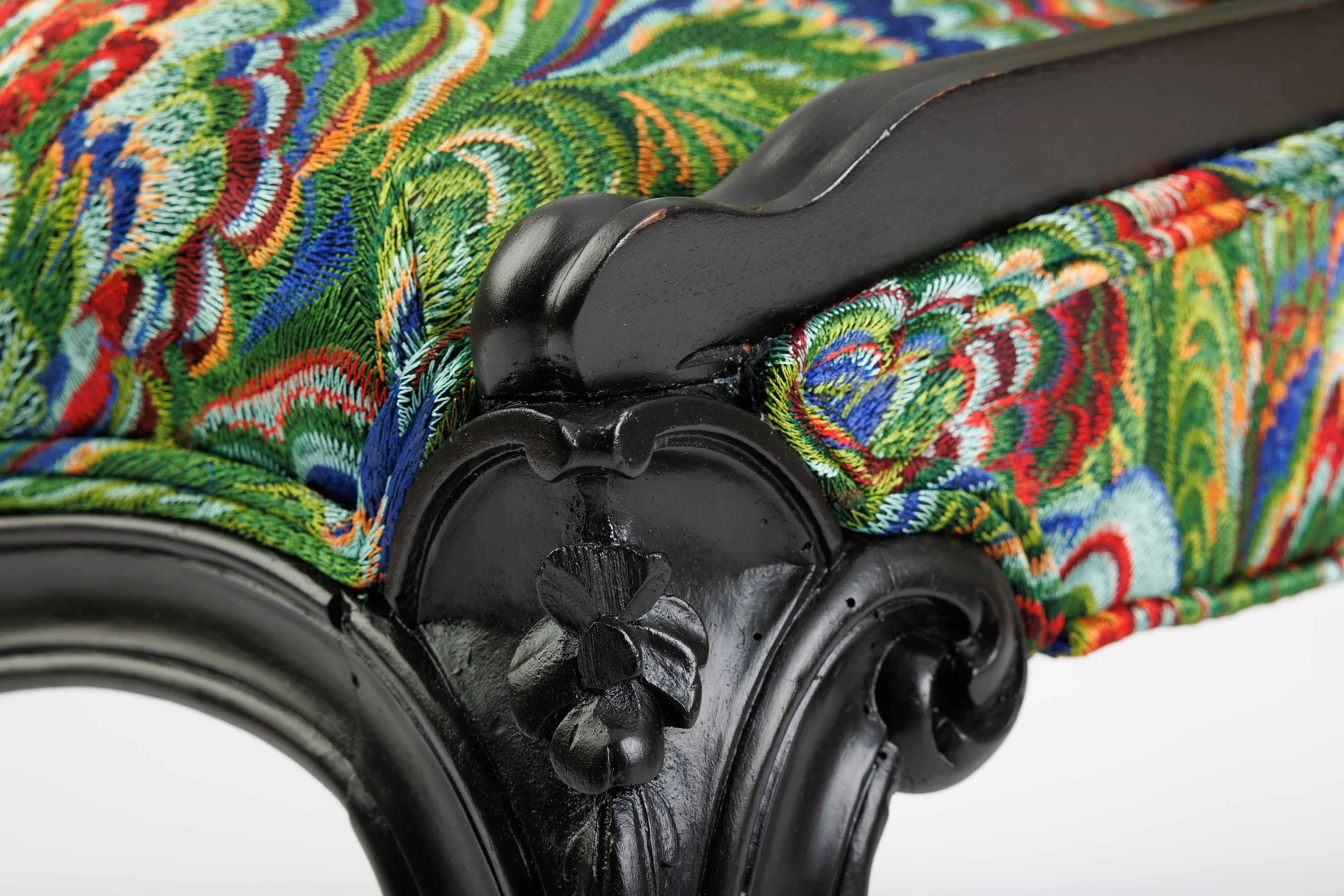 The Emerald Noir rare antique Victorian slipper chair restored by Acanthus Home
