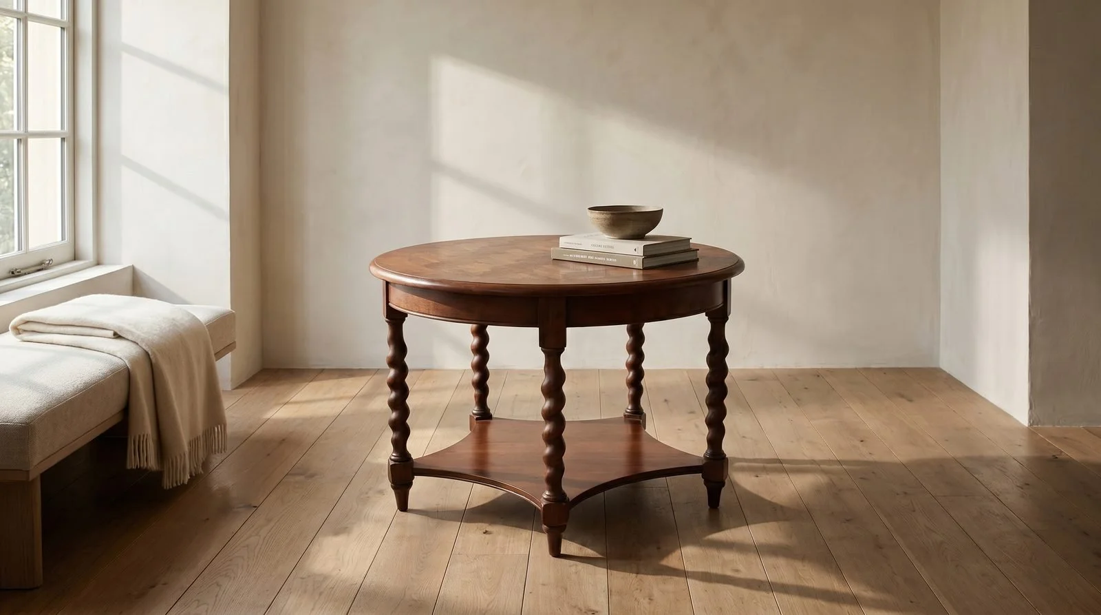 AI-generated visualization: parquetry detail at the rounded edge in scene