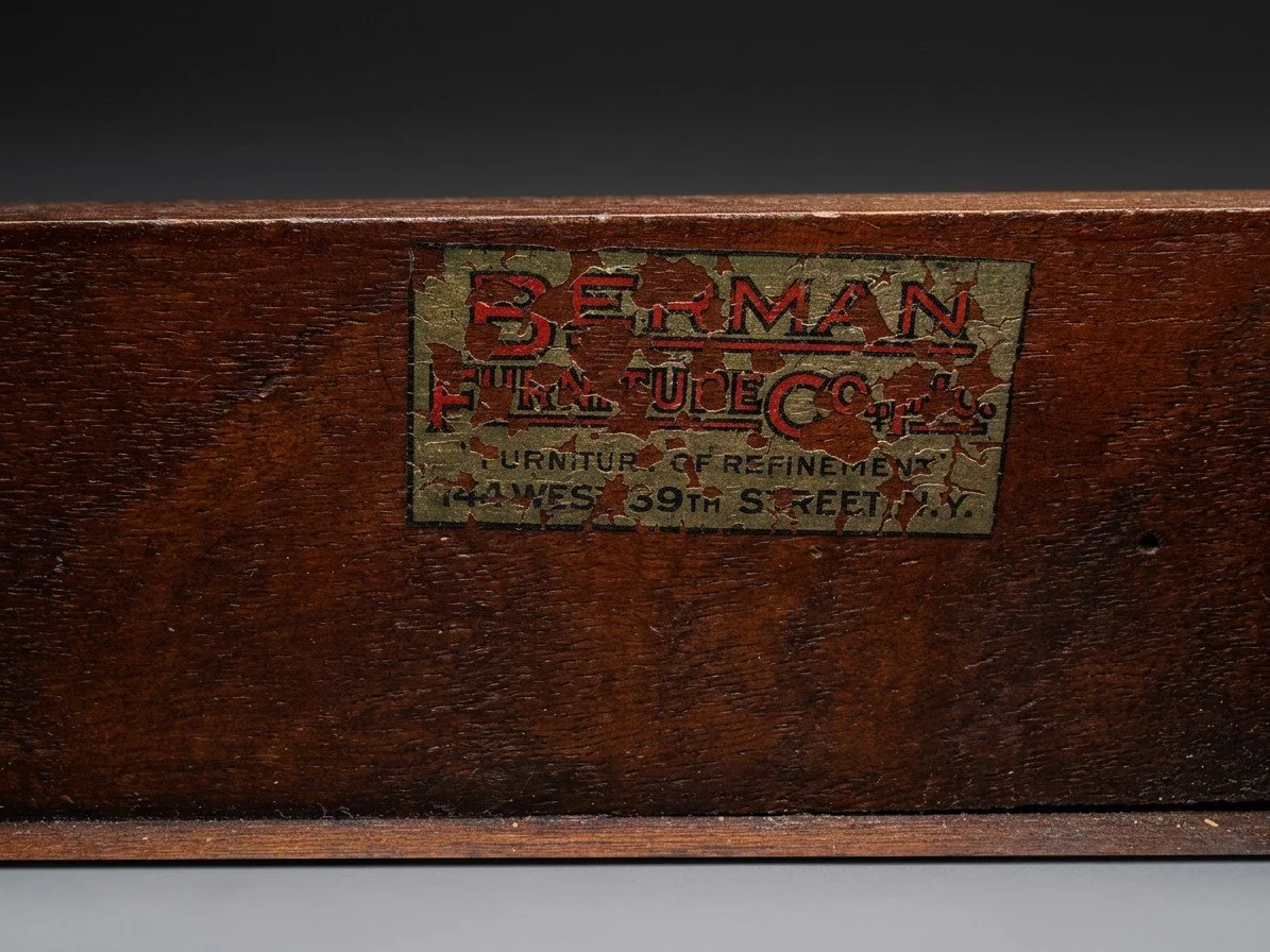 Paper retailer's label inside The Carved Bloom reading Berman Furniture Co., Furniture of Refinement, 144 West 39th Street, New York.