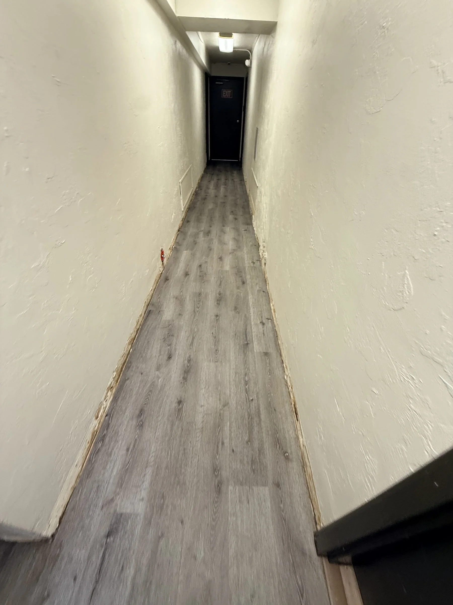 LVP flooring in apartment hallway with doorways