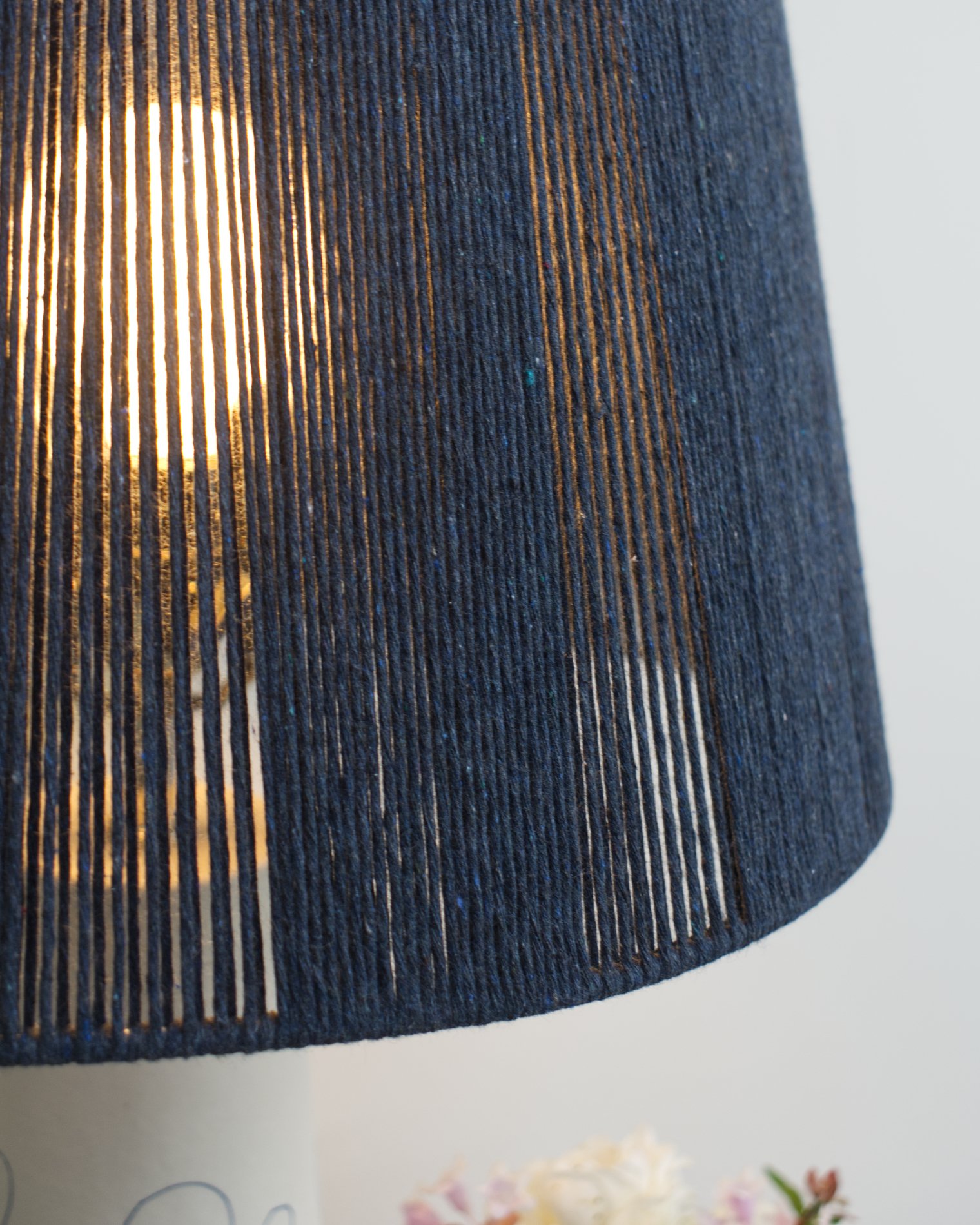 Materials: Porcelain, color inlay, polished nickel, wrapped cord shade
