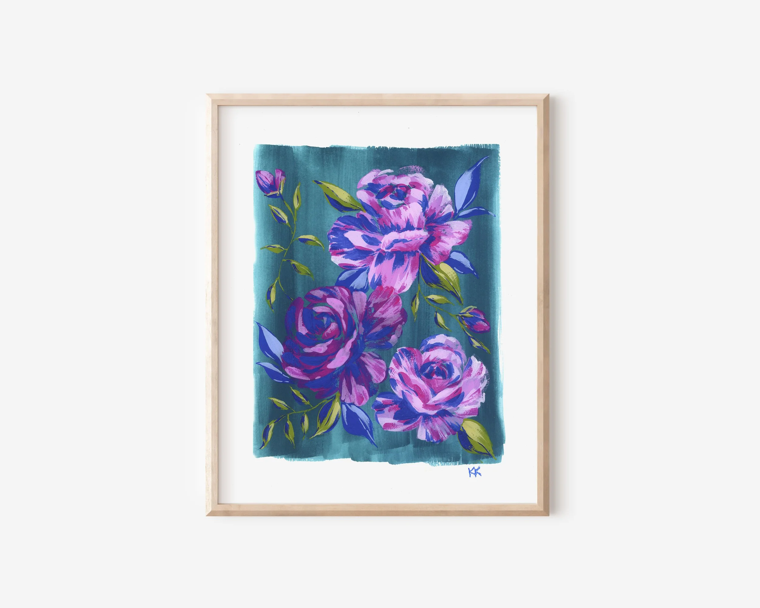 8x10 Magenta Roses on Teal Printin Wood Frame.jpg
