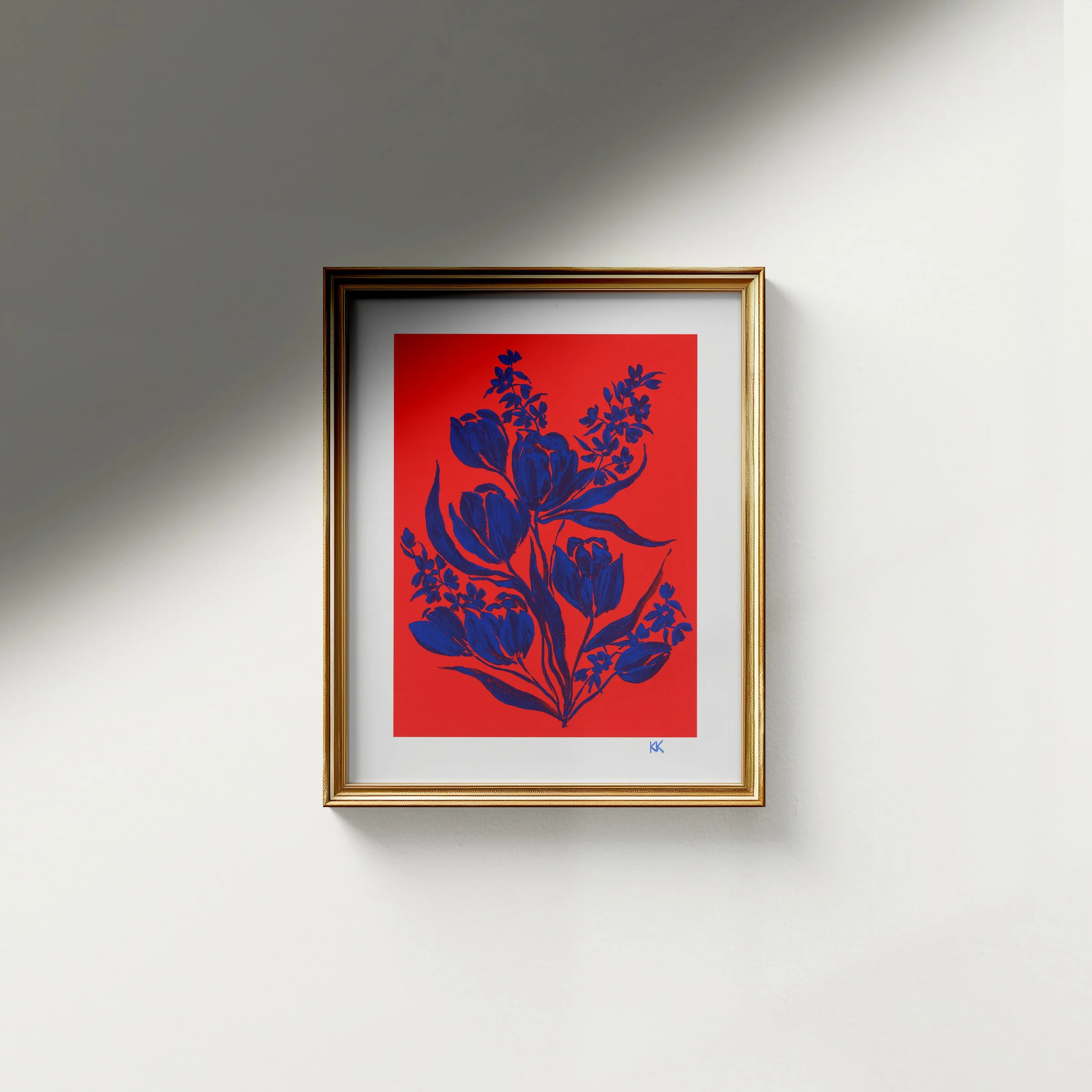 Gold Frame Mockup_Signed_Blue Tulips on Vermillion Print Scan.jpg