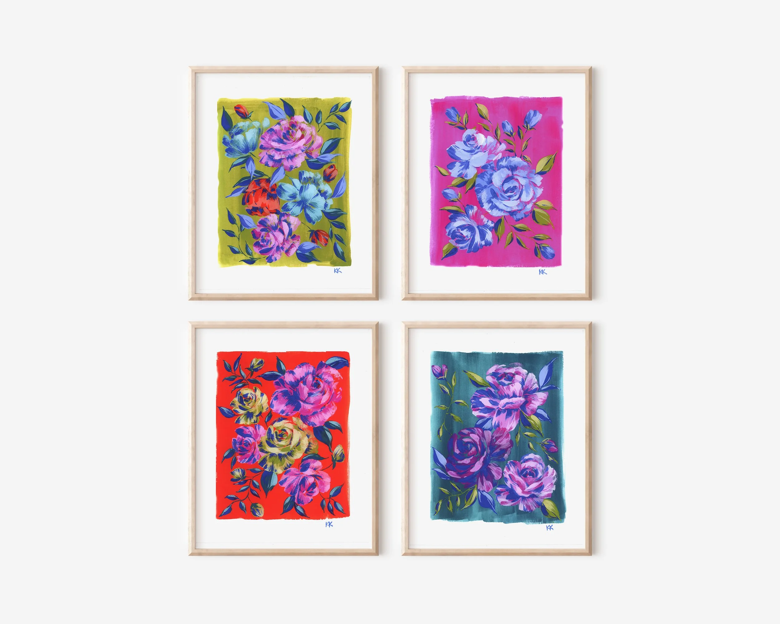 Four framed prints in wood frames.jpg