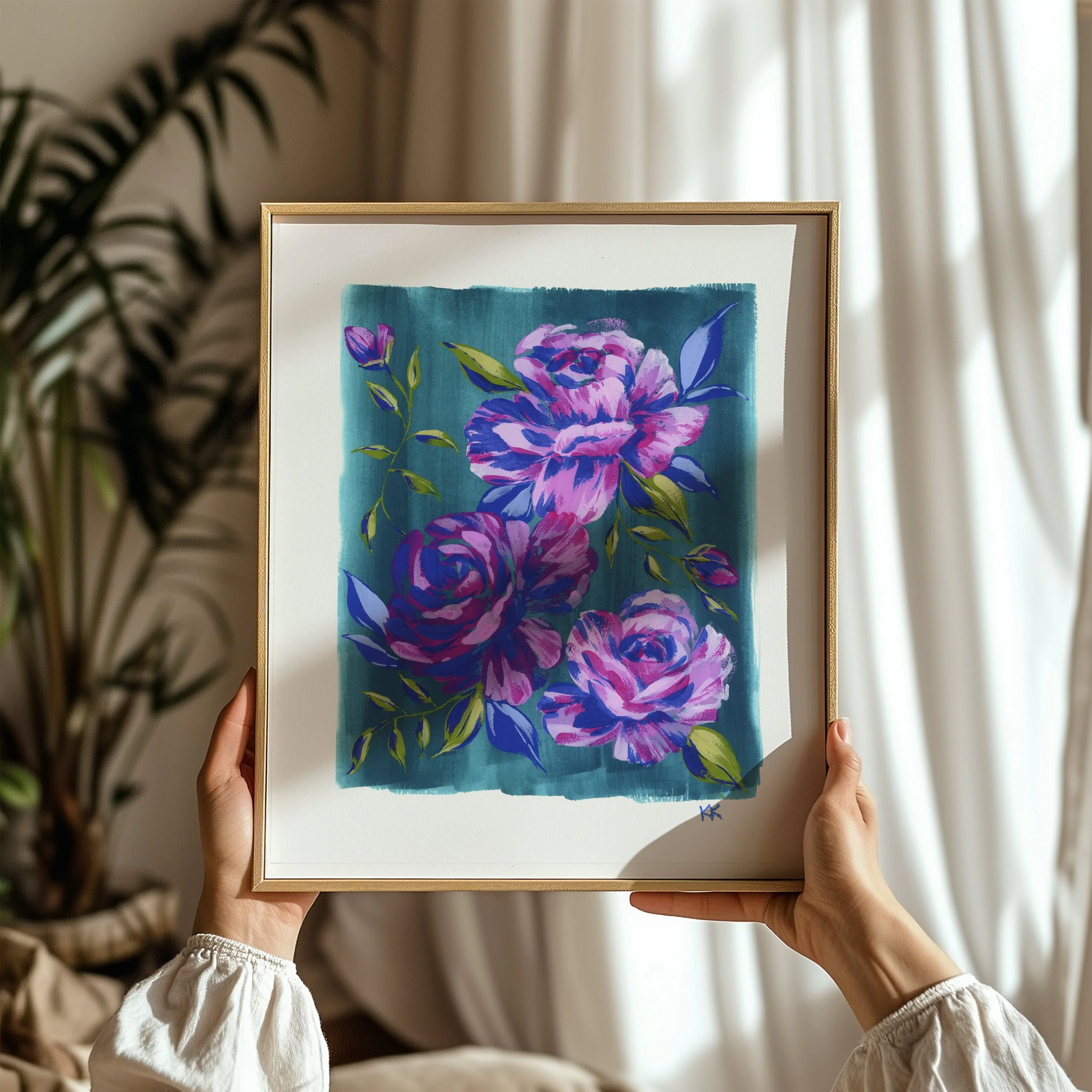 Magenta Roses on Teal Print in Hands.jpg