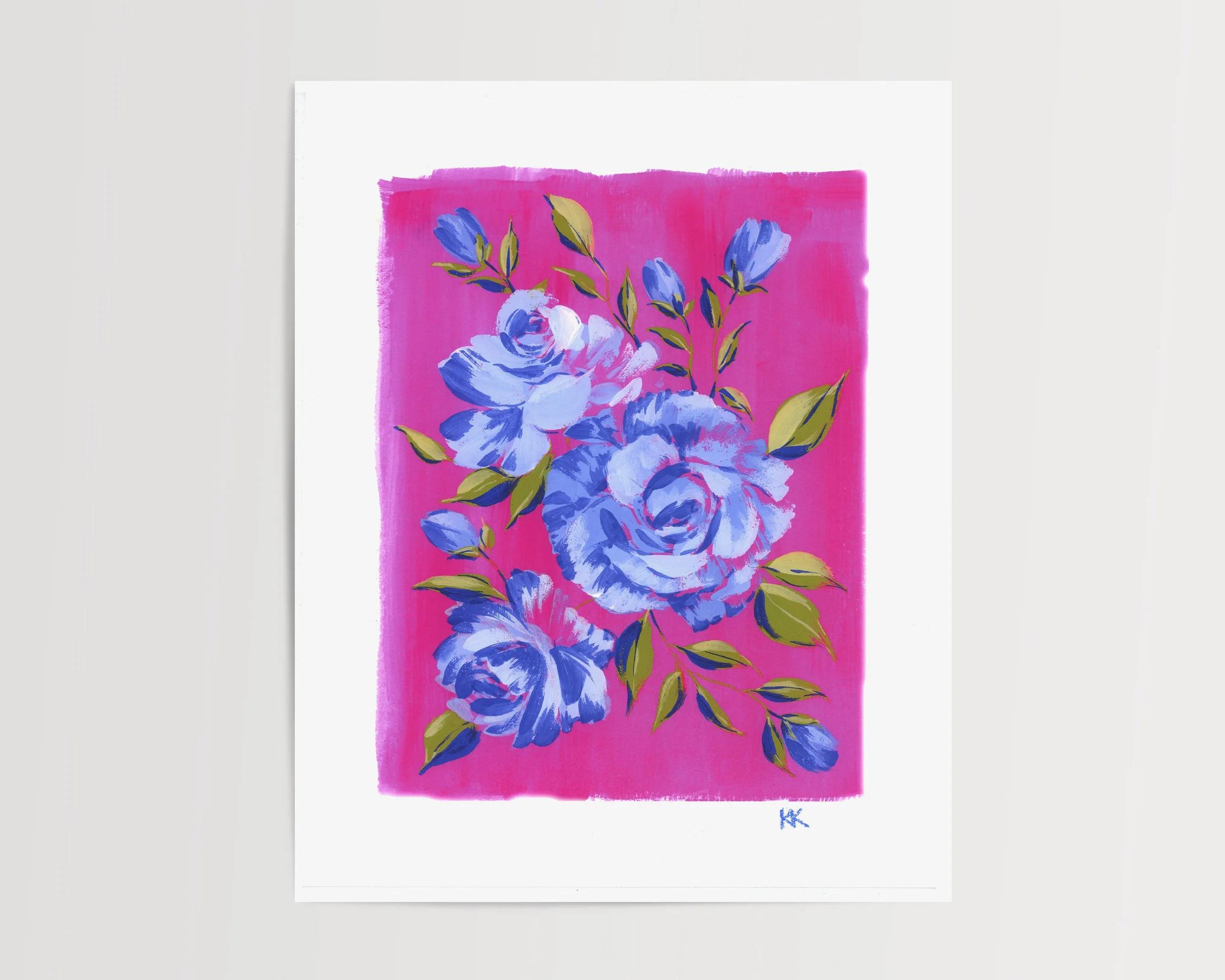 Vibrant Rose Garden Blue and Magenta Giclée Print