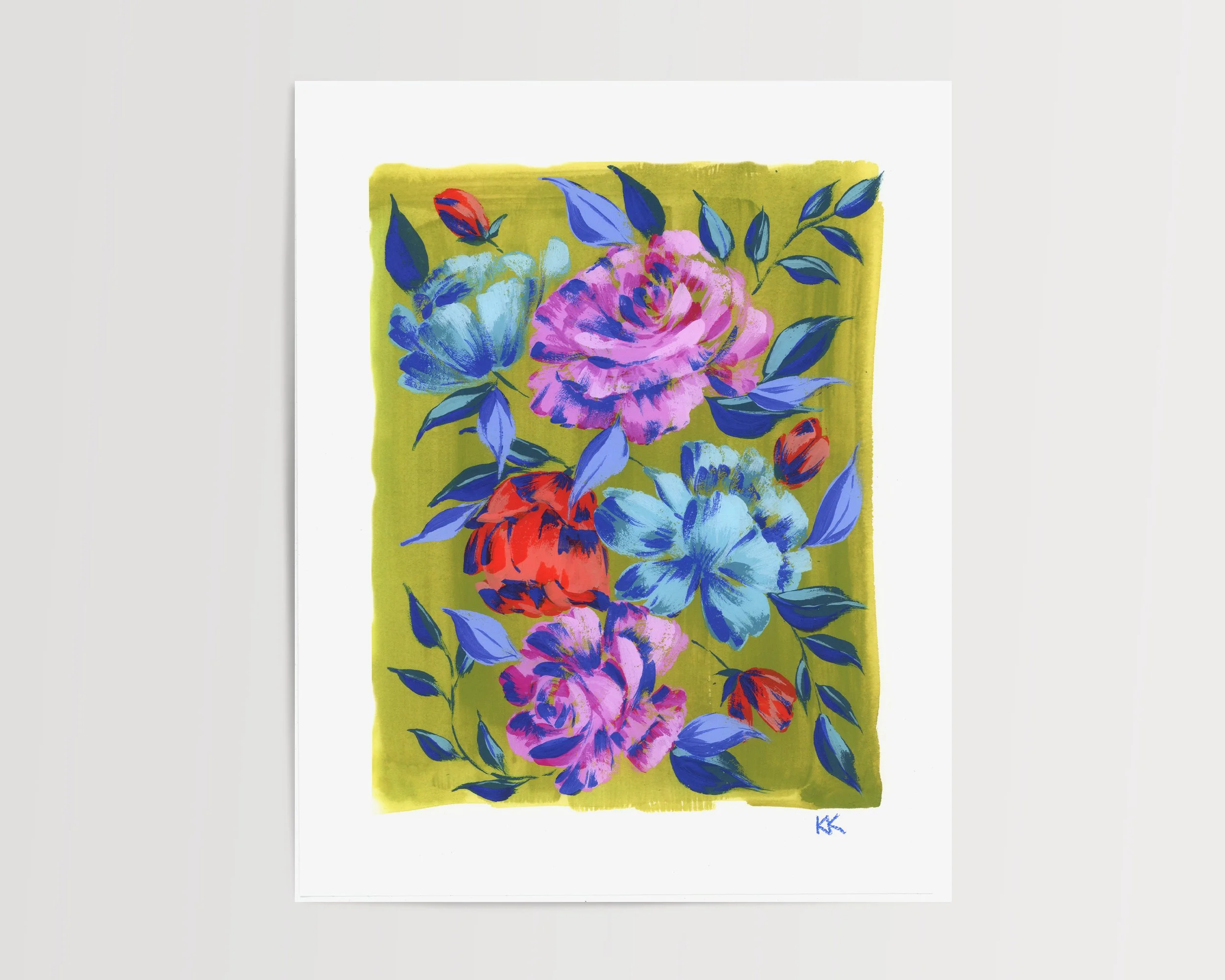 Vibrant Rose Garden Multicolor and Olivine Giclée Print