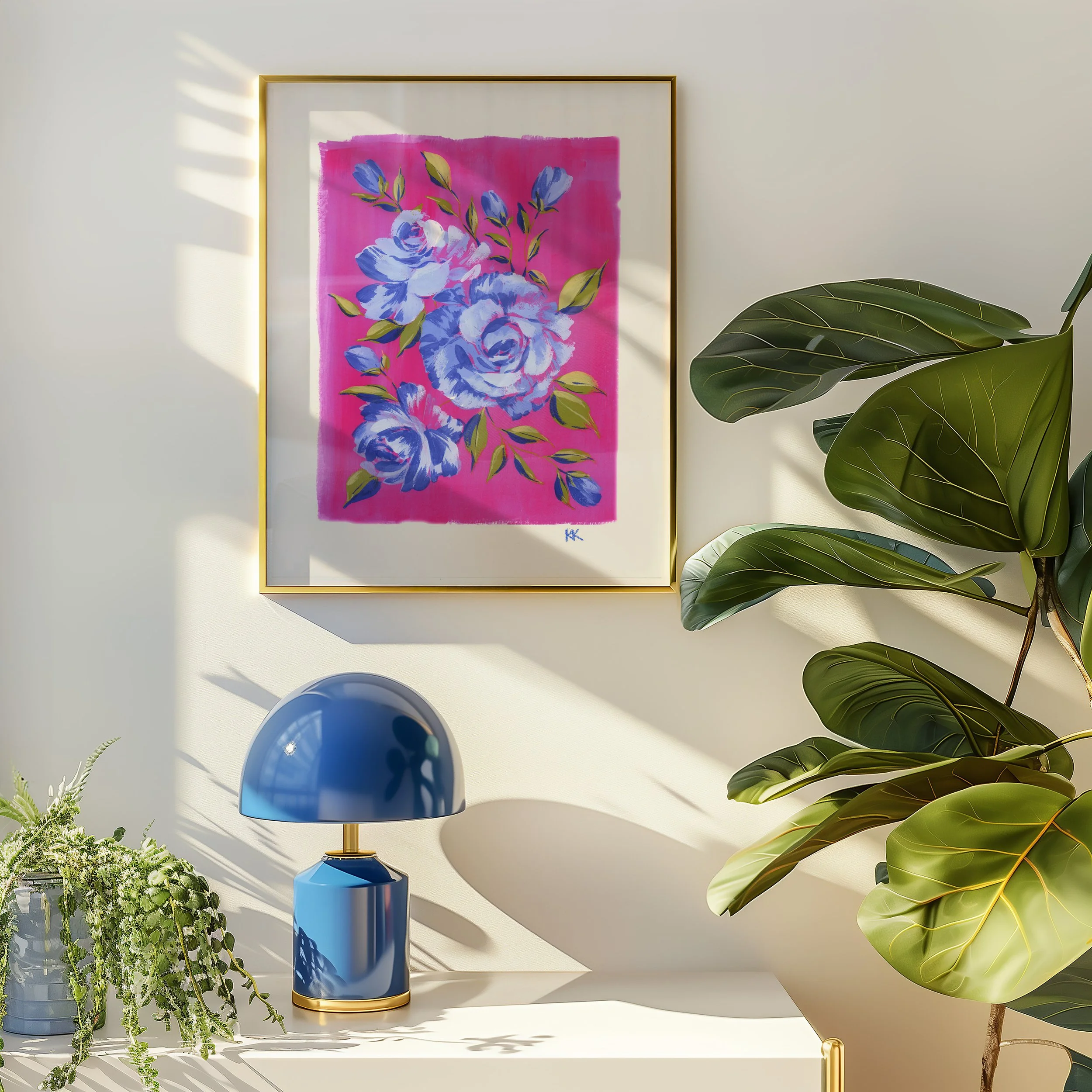 Plant_8x10 Magenta Roses on Teal Printin Wood Frame.jpg