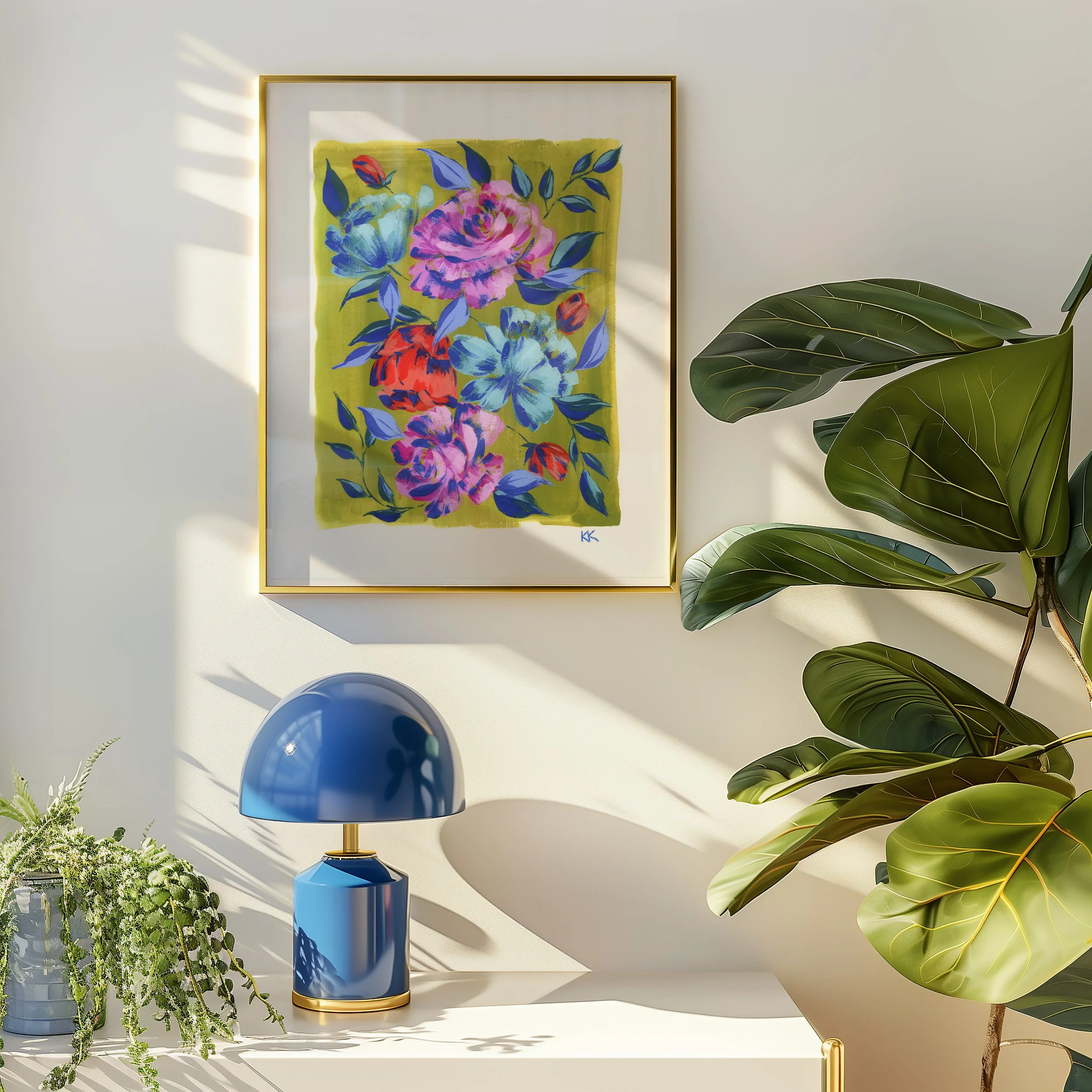 Plants_8x10 Multi Roses on Olivine Print in woog frame.jpg