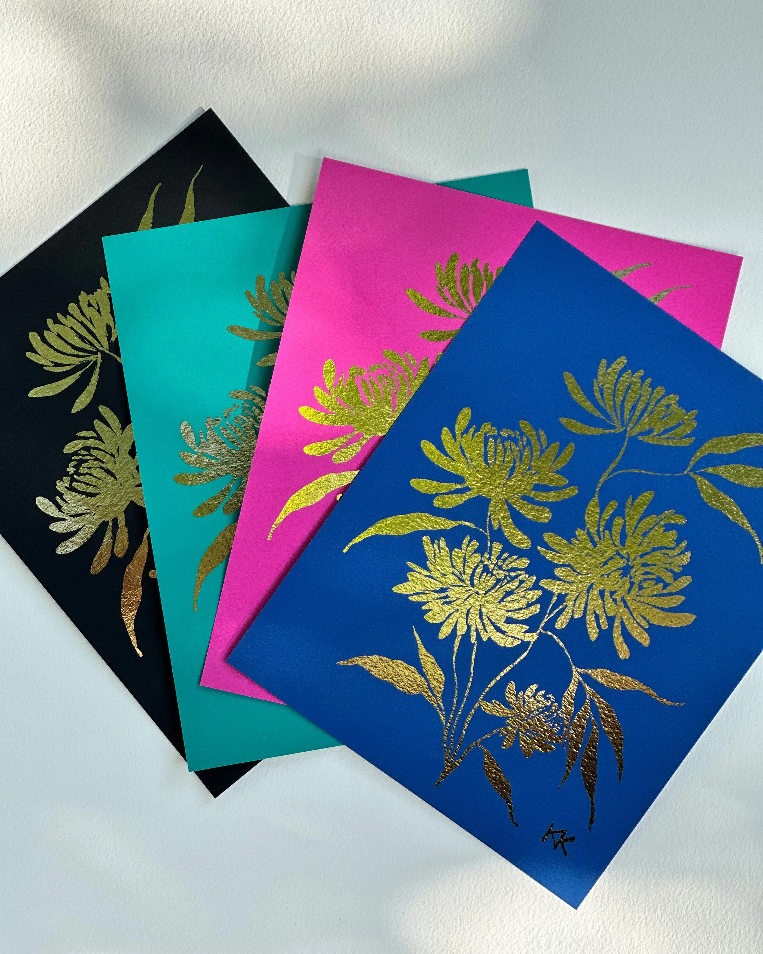 8x10" Chrysanthemums Gold Foil Silhouette No. 1 Art Print