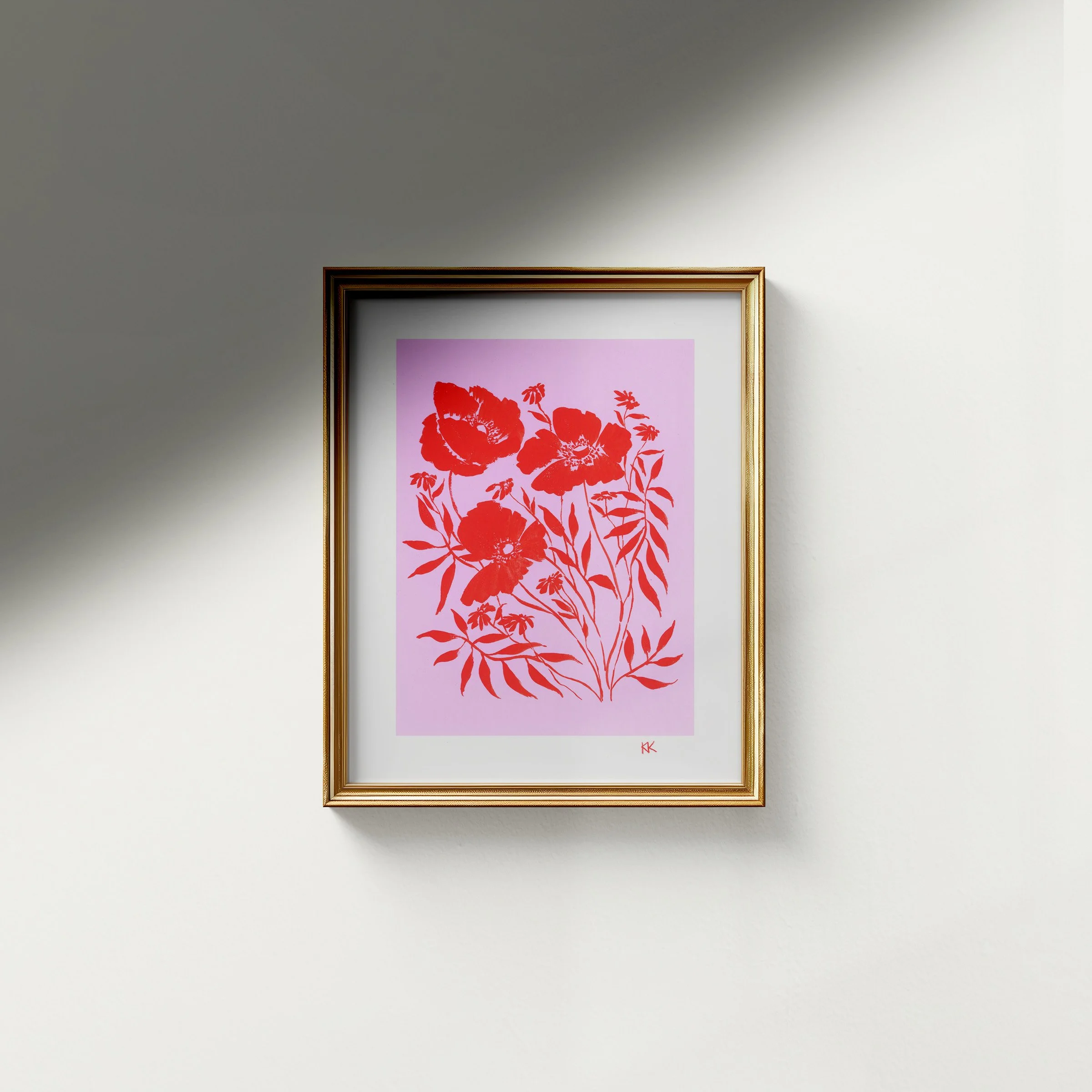 Gold Frame Mockup_Signed_Vermillion Poppies on Lilac Print Scan.jpg