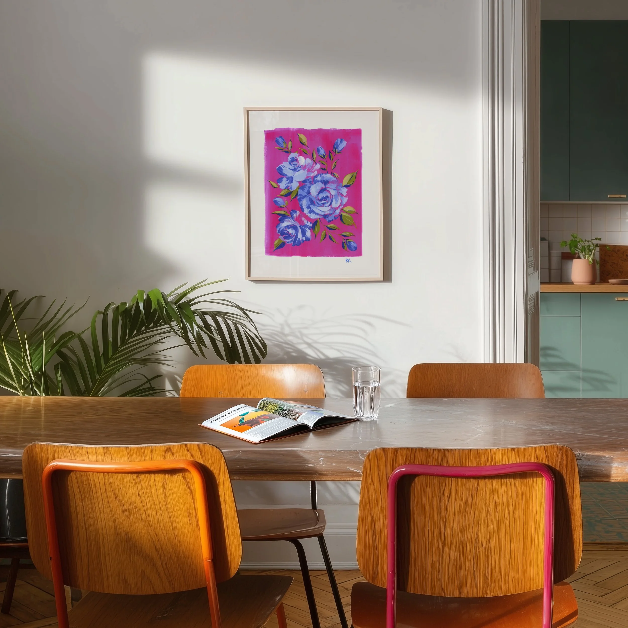 Room_8x10 Blue Roses on Magenta Print in Wood Frame.jpg