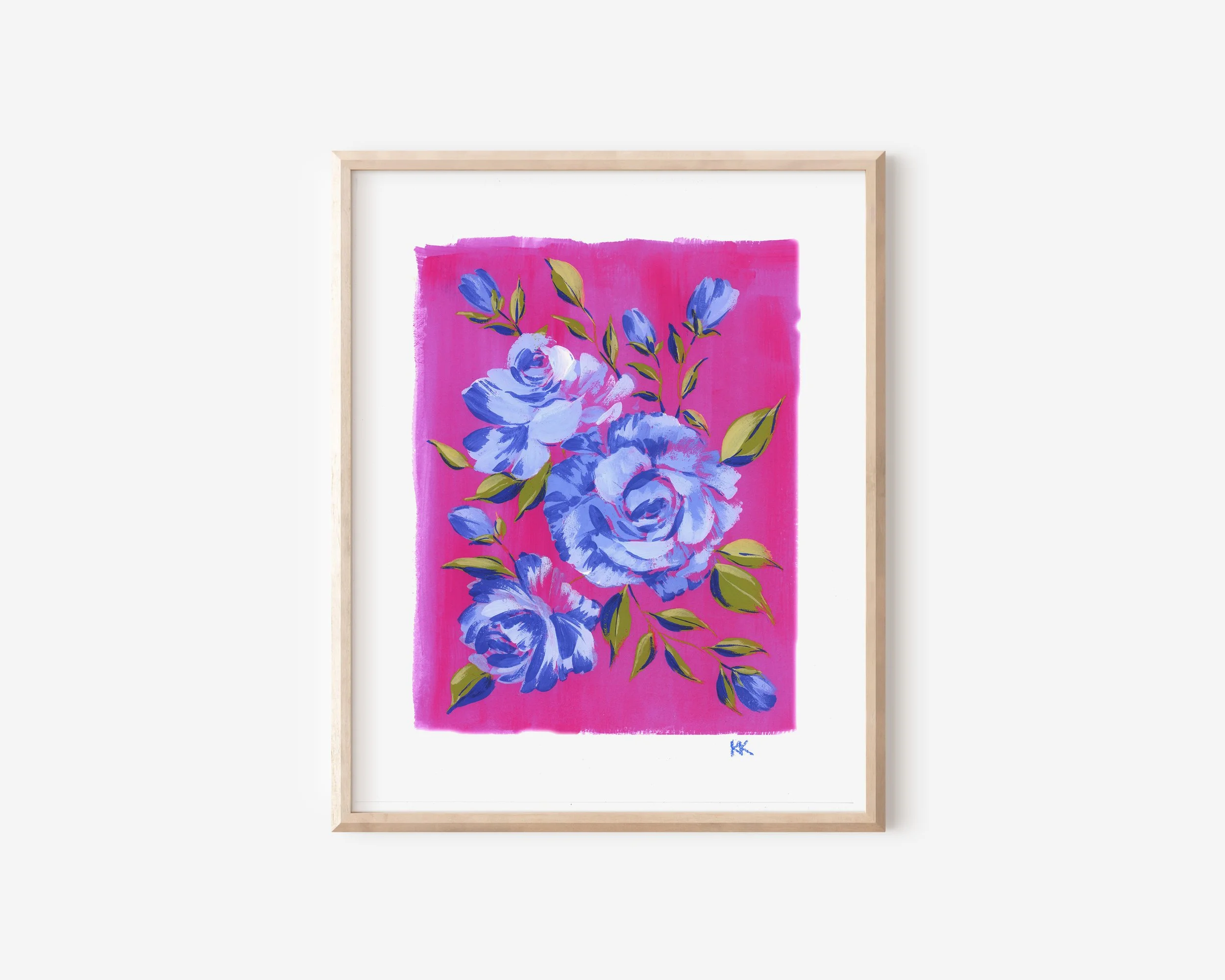 8x10 Blue Roses on Magenta Print in Wood Frame.jpg