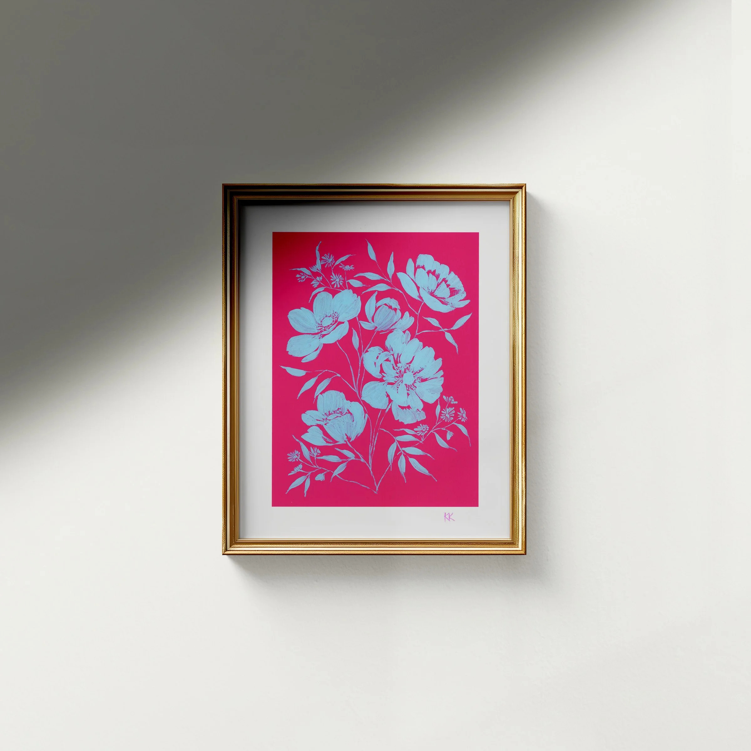 Gold Frame Mockup_Signed_Aqua Anemones on Magenta Print Scan.jpg
