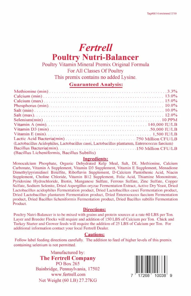 Fertrell Poultry Nutri-Balancer guaranteed analysis label