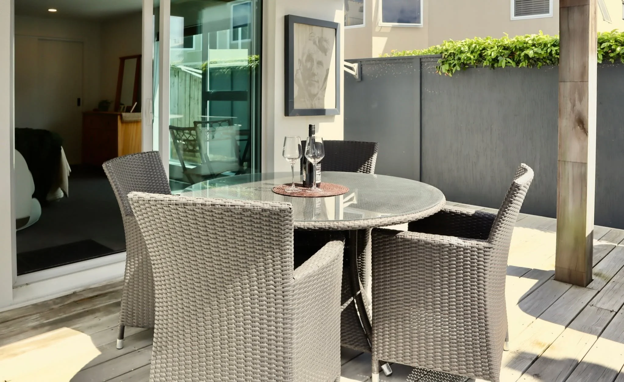 Private Dining, Inside &amp; Out

Start your mornings at the breakfast table inside or enjoy your evening meals on the covered patio. At Aroha Cove, every detail is designed for comfort and privacy, letting you truly feel at home.

Book your retreat: