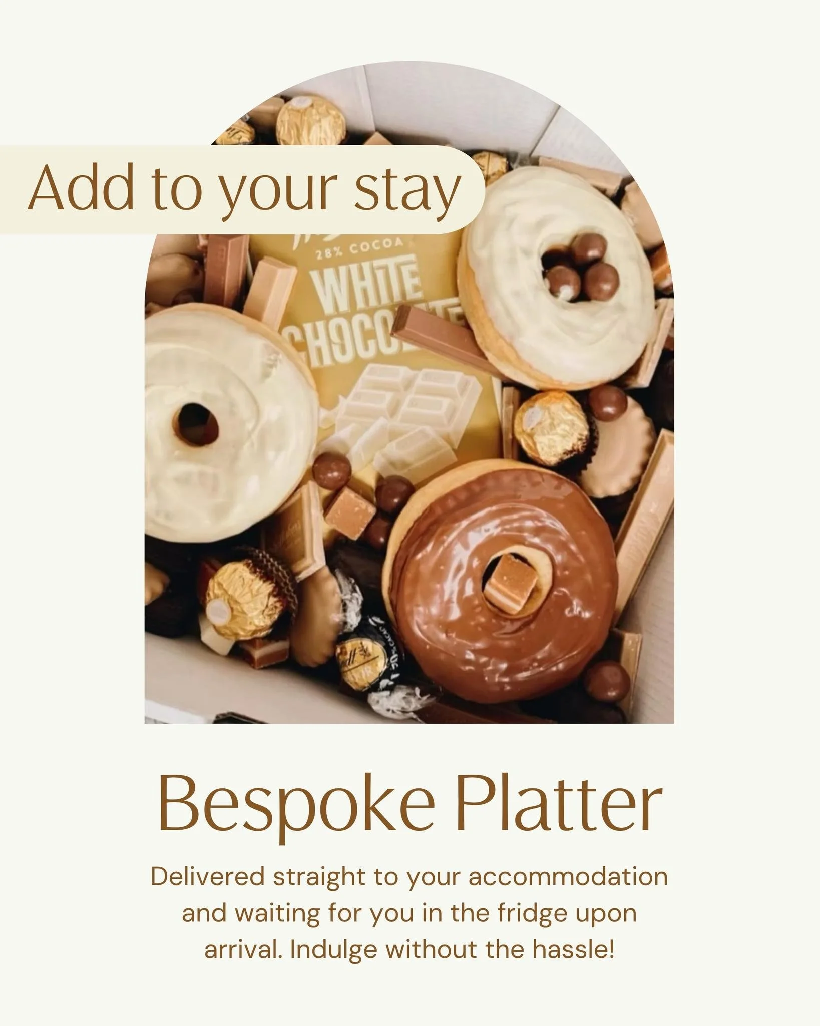 Sometimes it is the small touches that shape a stay.
A bespoke platter box delivered straight to your accomodation and waiting for you in the fridge upon arrival. Indulge without the hassle!

We take care of these details so you can settle in immedia