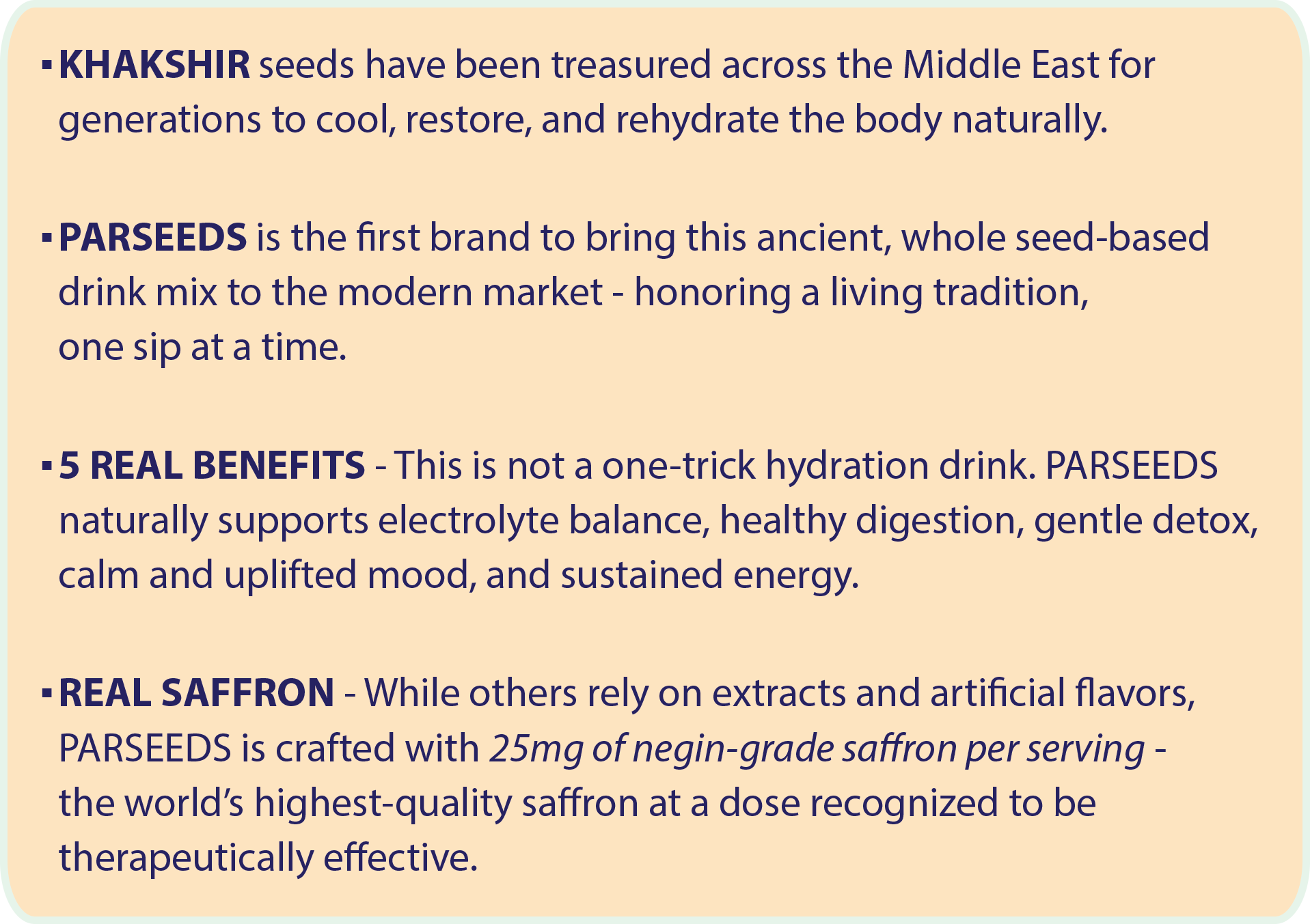PARSEEDS ingredient benefits, khakshir seeds, real saffron, and natural hydration support