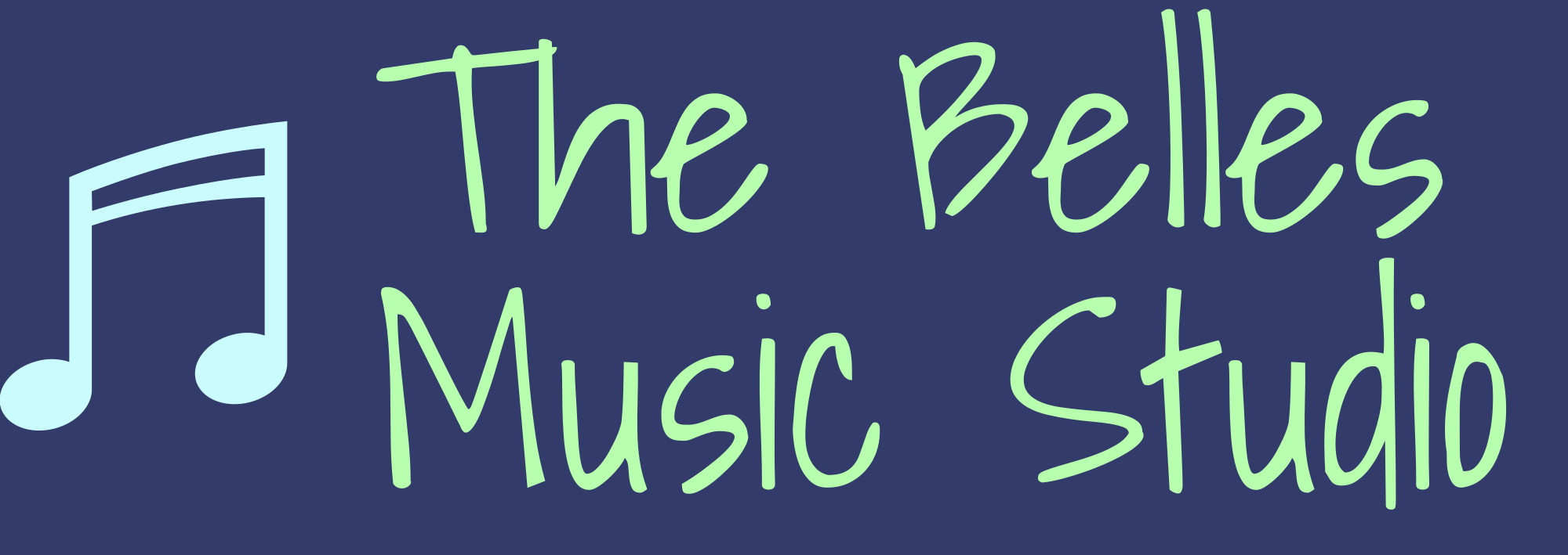 Text reading 'The Bells Music Studio' with a music note icon on a dark background.