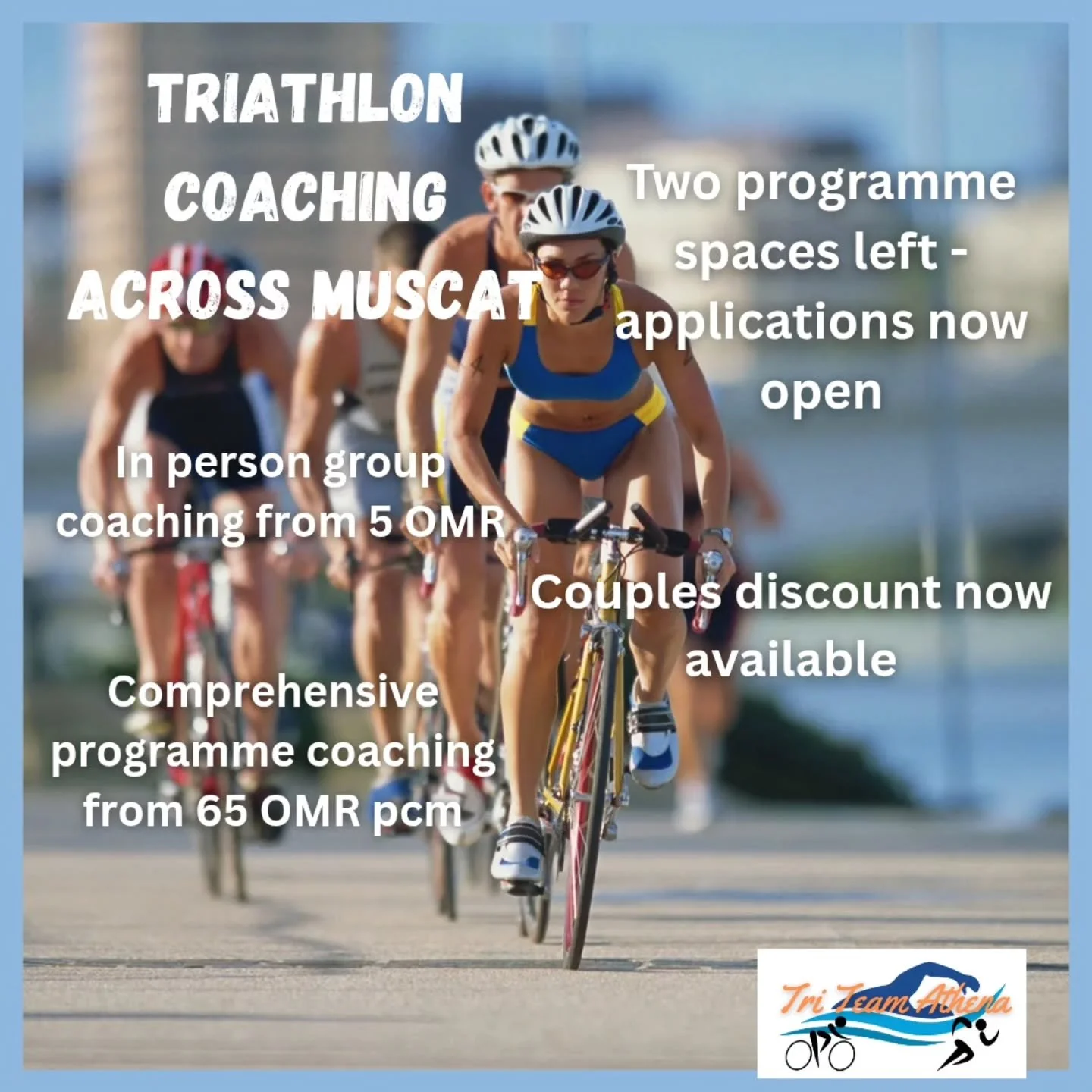 Applications now being taken for two new athletes to join the triathlon programme and now with the option of a couples discount when joining at the same time.

In addition, for those looking for coaching on a more casual basis there are our frequent 