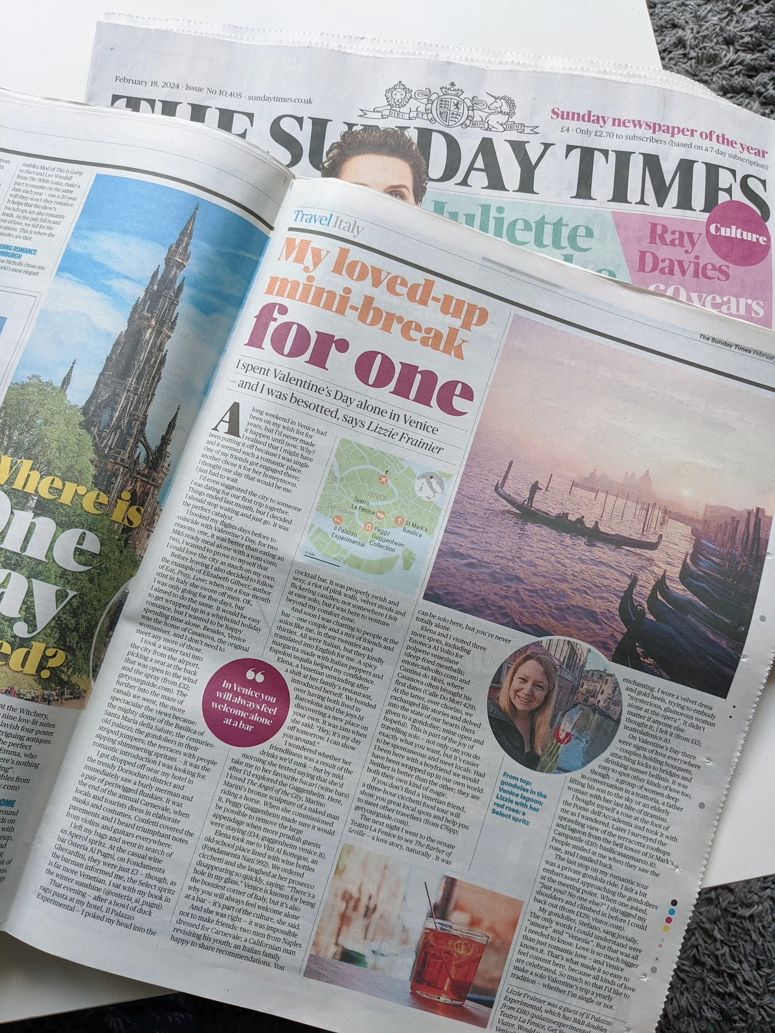 newspaper article spending vealentine's day alone in venice