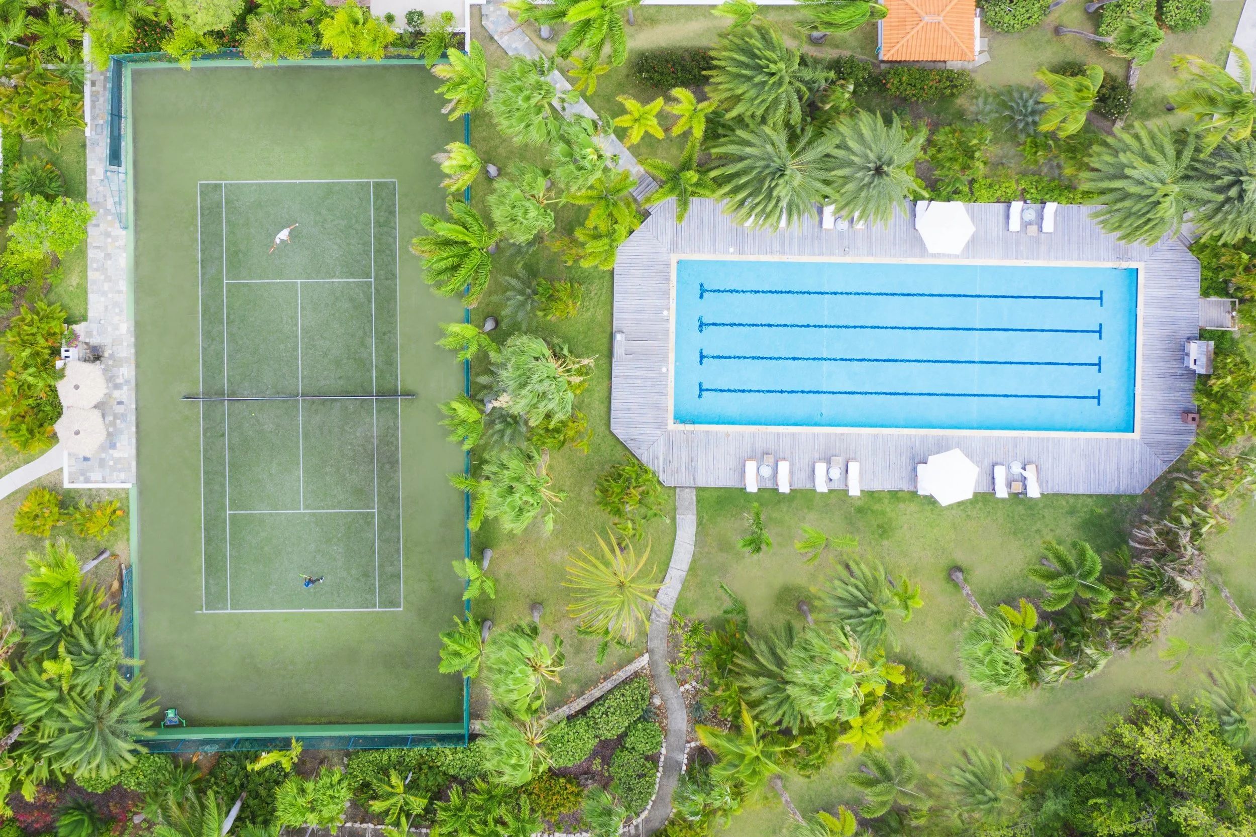 Jumby bay tennis court & pool