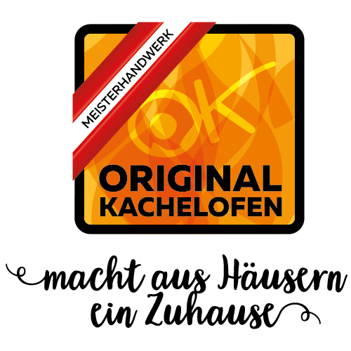 Vorlage mit dem Text "ORIGINAL KACHELFEN" und einem roten Banner mit der Aufschrift "MEISTERHANDWERK" überlagert ar.