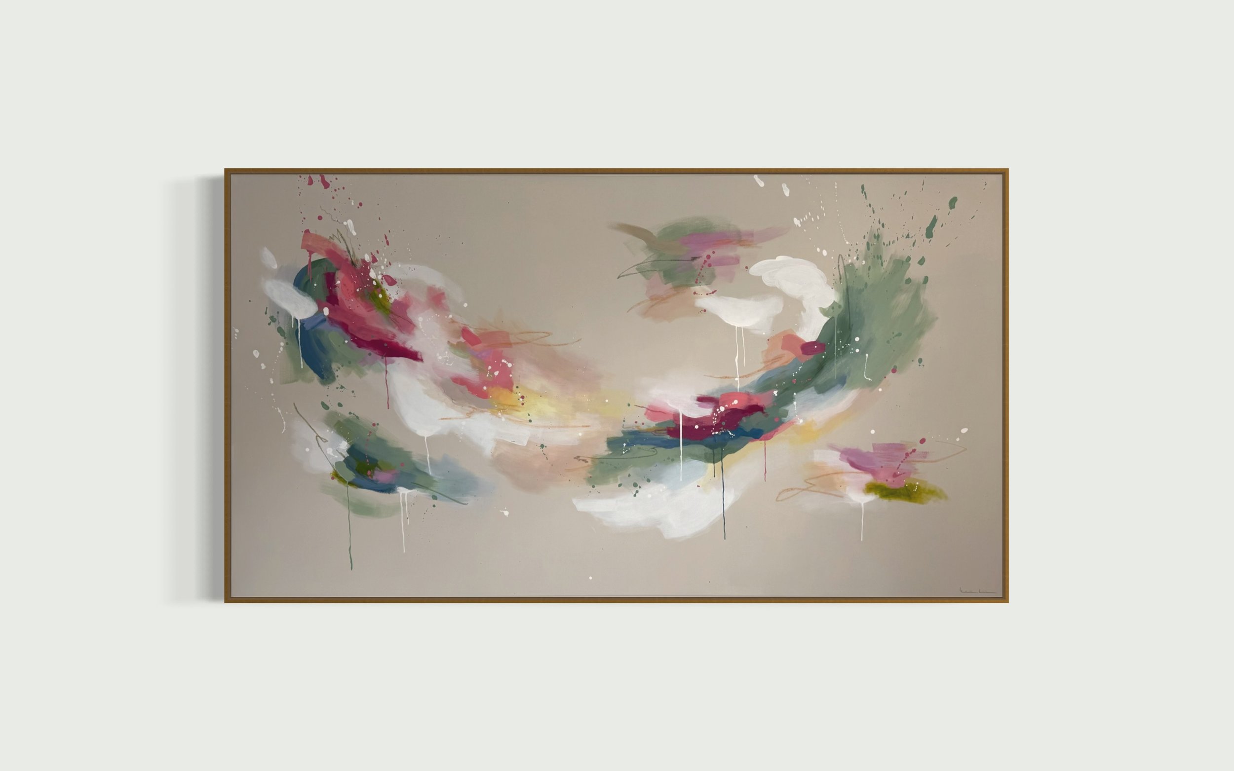 Light Cashmere x Venetian Rose, Acryl und Ölpastellkreide Leinwand, 114x 204x 5cm, 2025