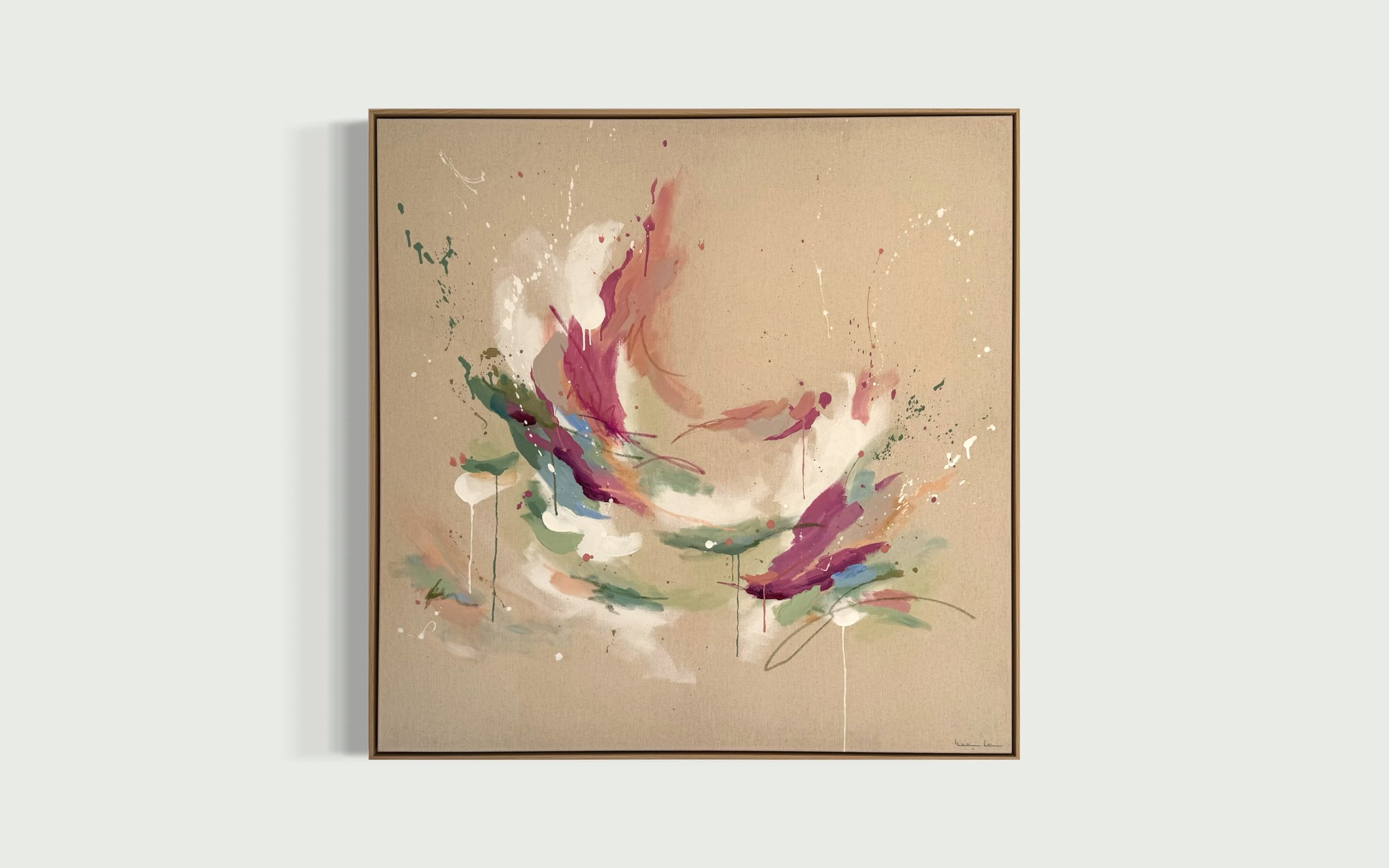 Natural Cotton x Pale Olive Violet, Acryl u Ölpastellkreide auf roher Leinwand, 124x 124x 5cm, 2025